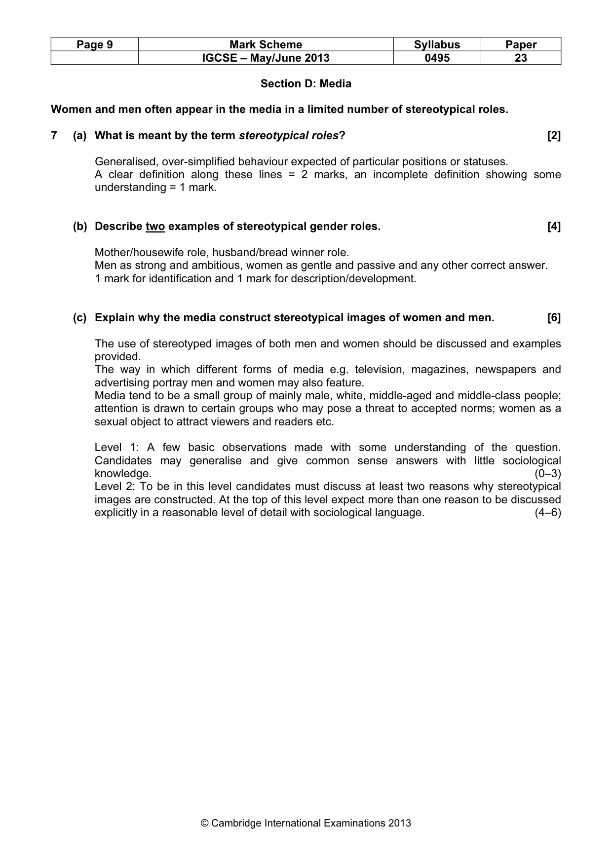 Mark scheme, page 9 of 11