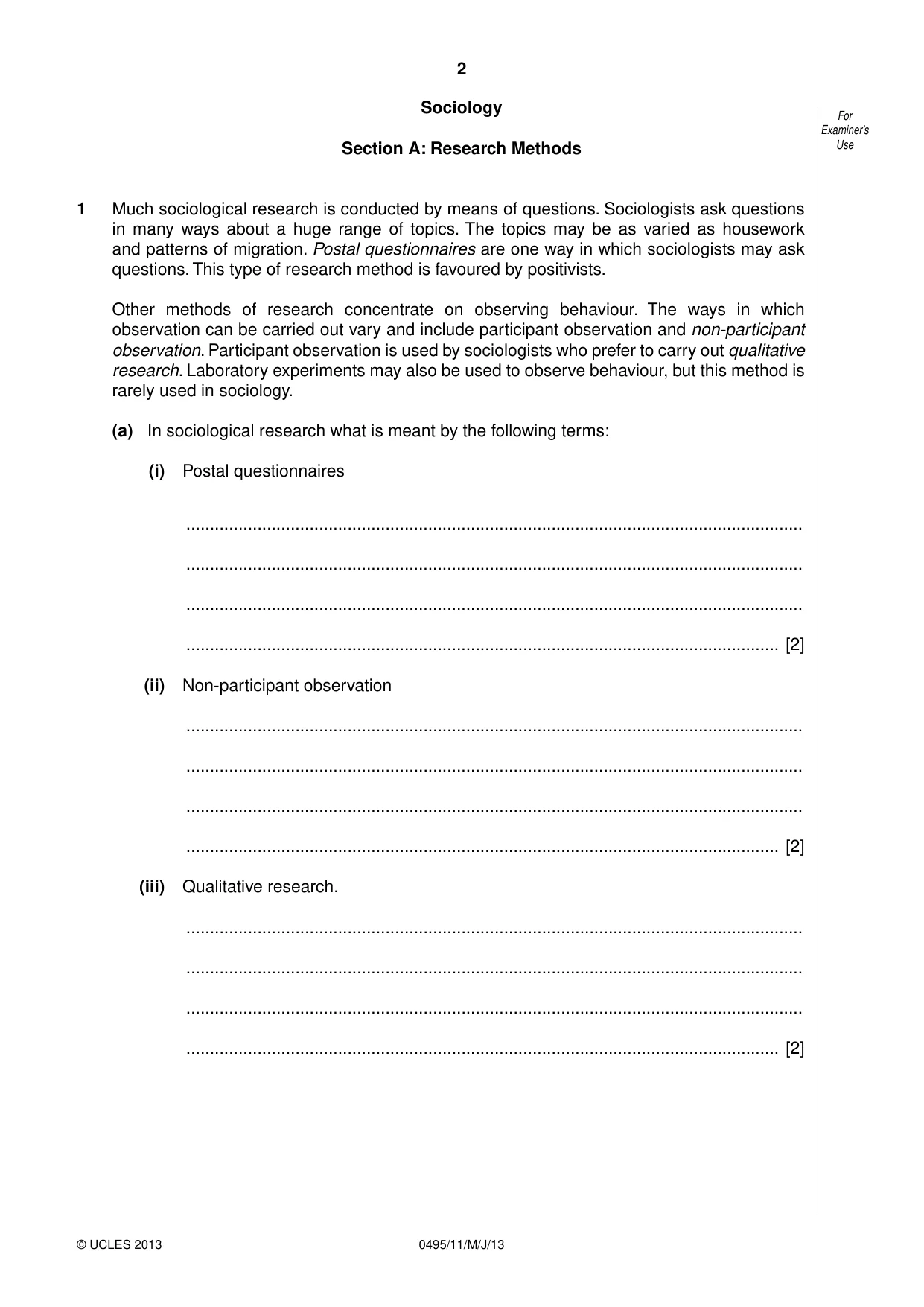 Cambridge IGCSE Sociology 0495 2013 May/June Paper 1 · Variant 1 question paper, page 2 of 24
