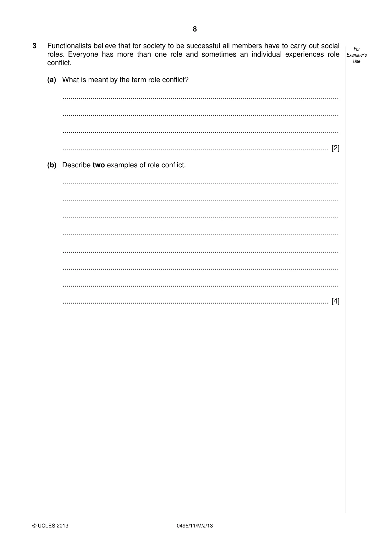 Cambridge IGCSE Sociology 0495 2013 May/June Paper 1 · Variant 1 question paper, page 8 of 24