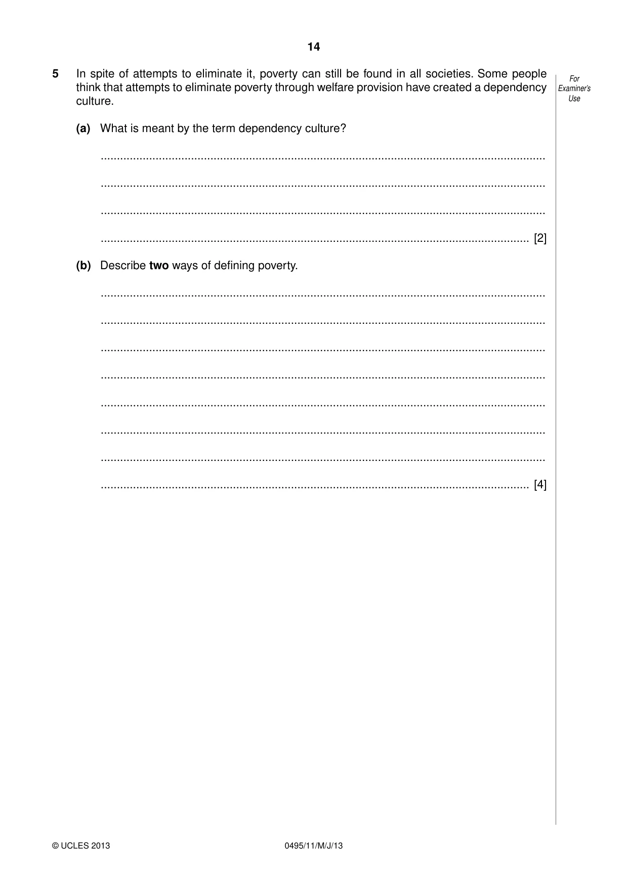 Cambridge IGCSE Sociology 0495 2013 May/June Paper 1 · Variant 1 question paper, page 14 of 24