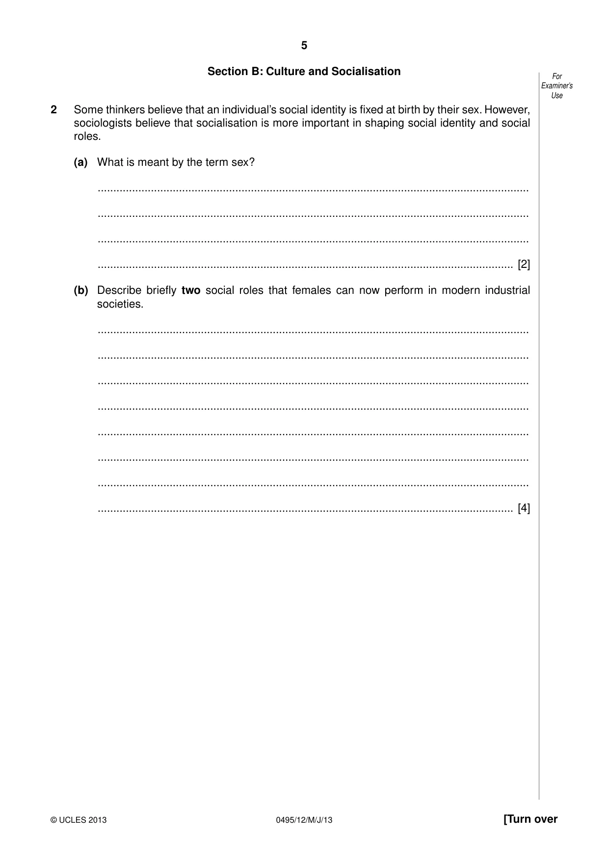 Cambridge IGCSE Sociology 0495 2013 May/June Paper 1 · Variant 2 question paper, page 5 of 24