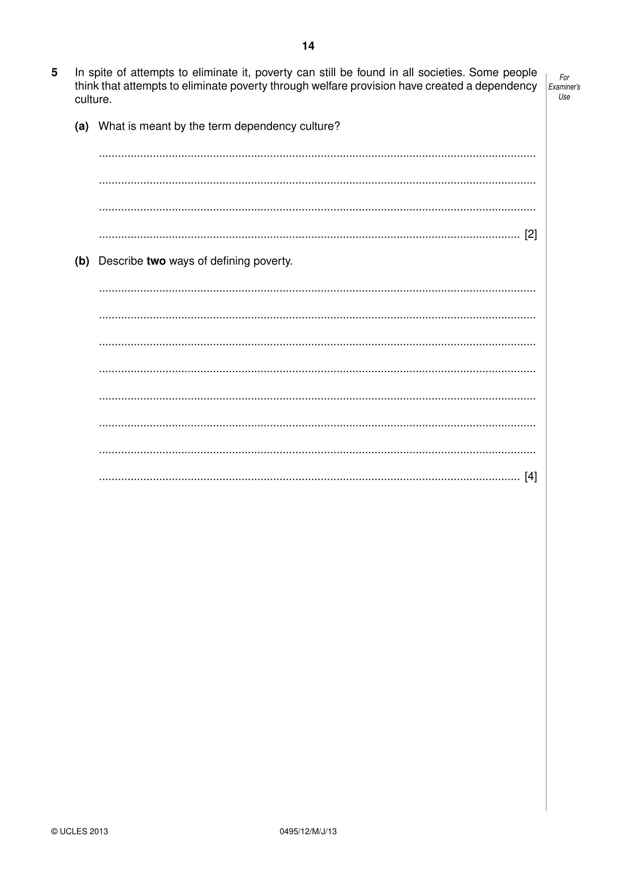 Cambridge IGCSE Sociology 0495 2013 May/June Paper 1 · Variant 2 question paper, page 14 of 24