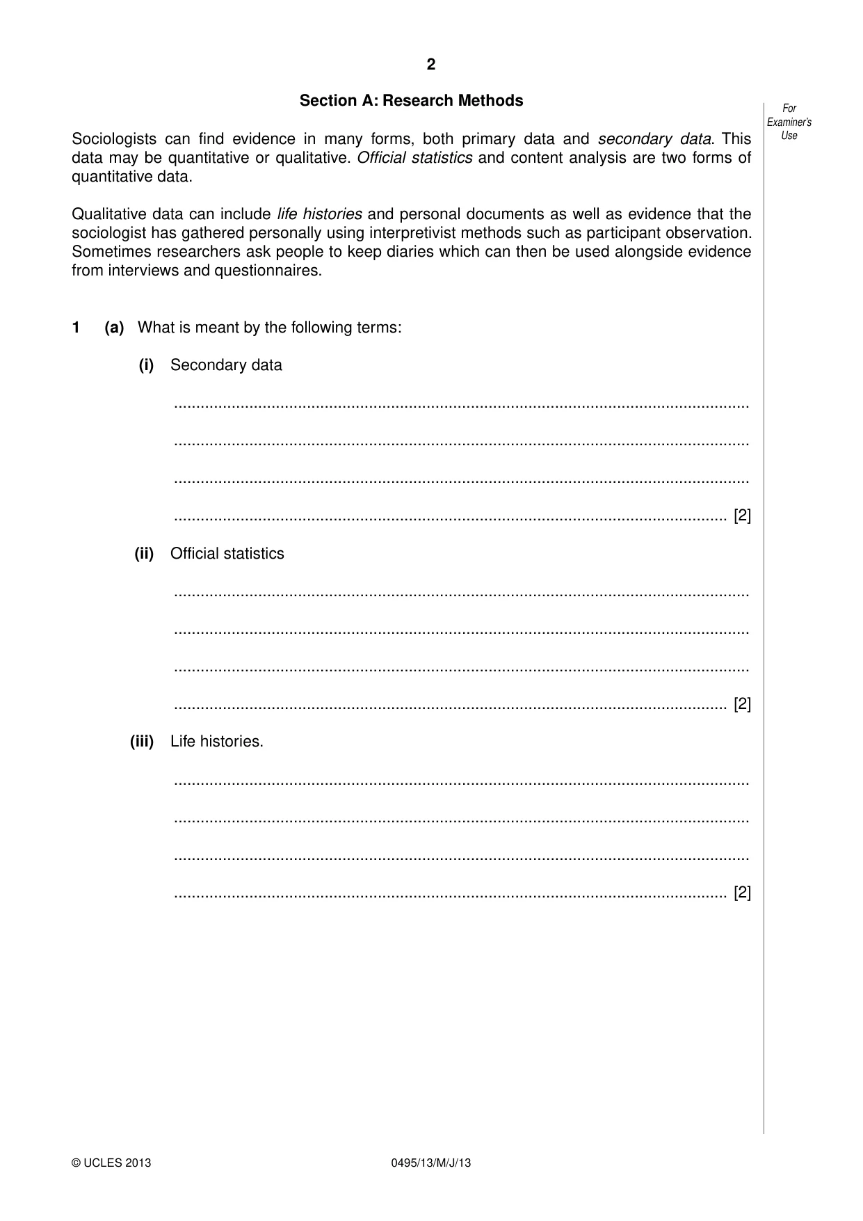 Cambridge IGCSE Sociology 0495 2013 May/June Paper 1 · Variant 3 question paper, page 2 of 28