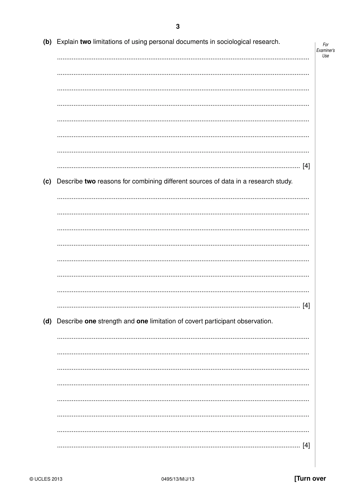 Cambridge IGCSE Sociology 0495 2013 May/June Paper 1 · Variant 3 question paper, page 3 of 28