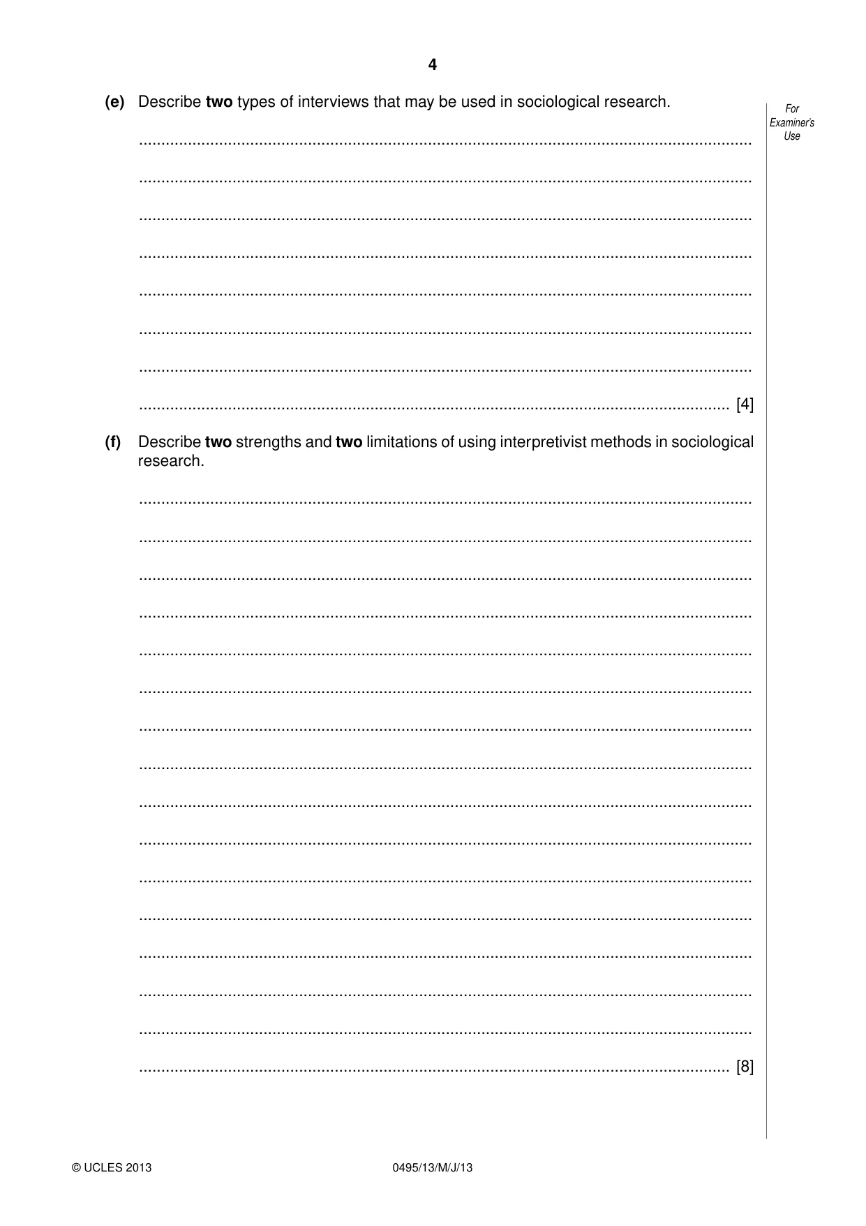 Cambridge IGCSE Sociology 0495 2013 May/June Paper 1 · Variant 3 question paper, page 4 of 28