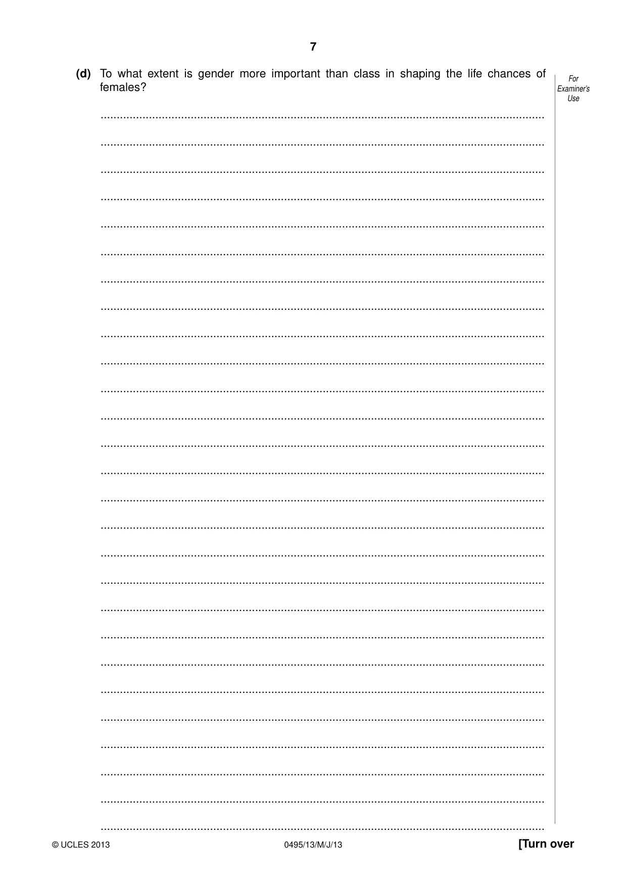 Cambridge IGCSE Sociology 0495 2013 May/June Paper 1 · Variant 3 question paper, page 7 of 28
