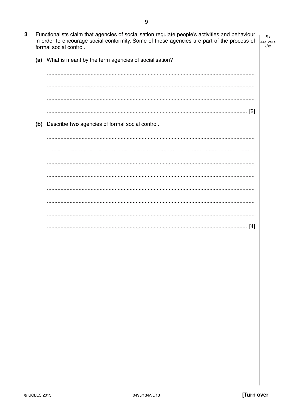 Cambridge IGCSE Sociology 0495 2013 May/June Paper 1 · Variant 3 question paper, page 9 of 28