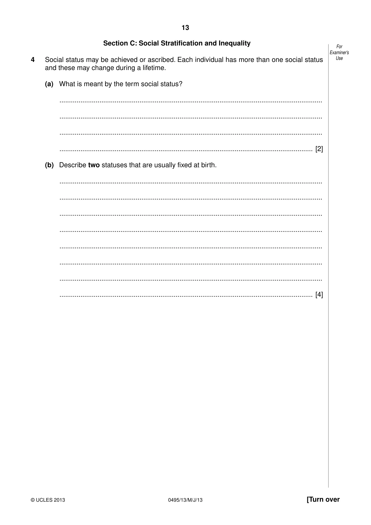 Cambridge IGCSE Sociology 0495 2013 May/June Paper 1 · Variant 3 question paper, page 13 of 28