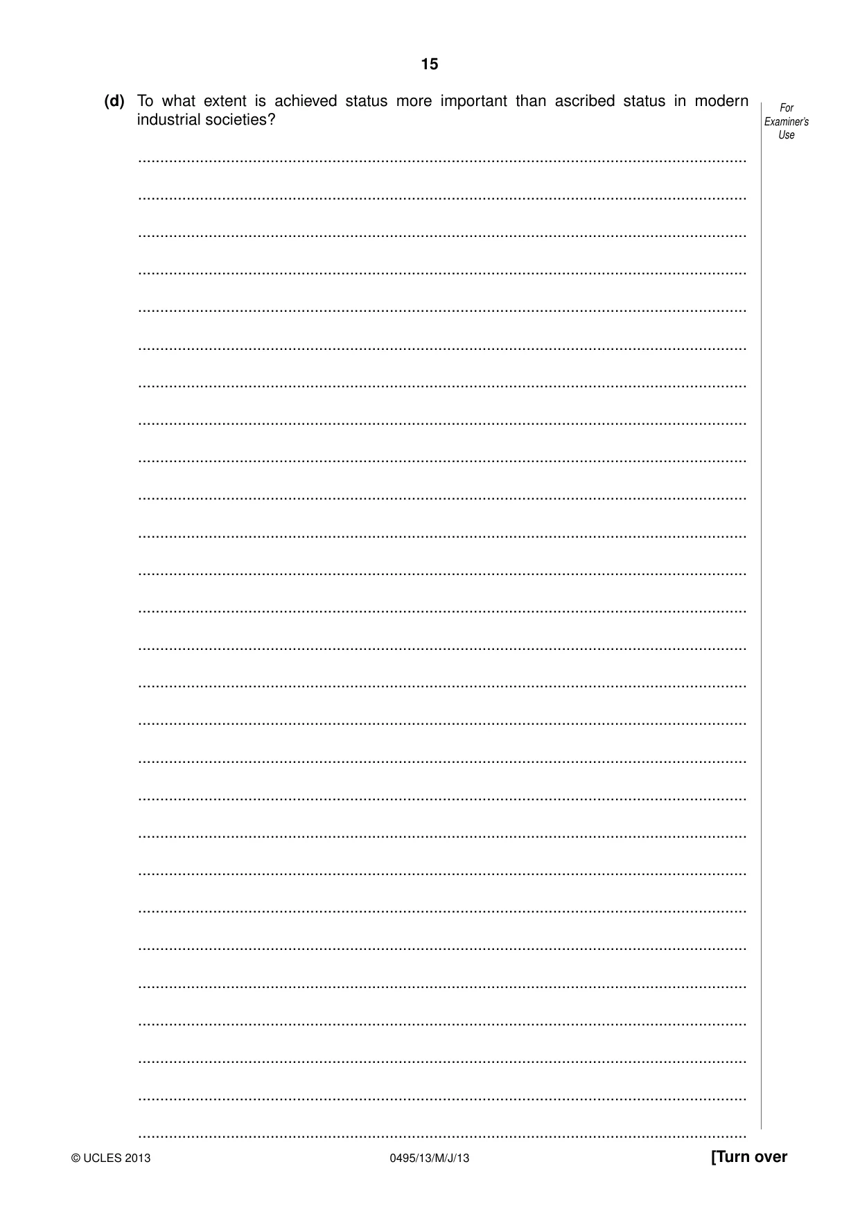 Cambridge IGCSE Sociology 0495 2013 May/June Paper 1 · Variant 3 question paper, page 15 of 28