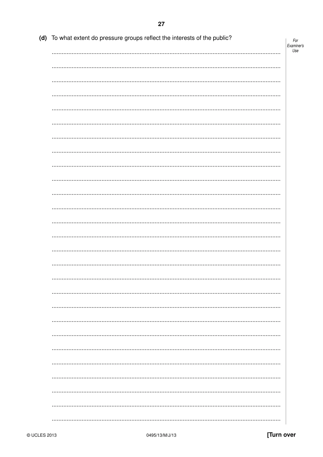 Cambridge IGCSE Sociology 0495 2013 May/June Paper 1 · Variant 3 question paper, page 27 of 28