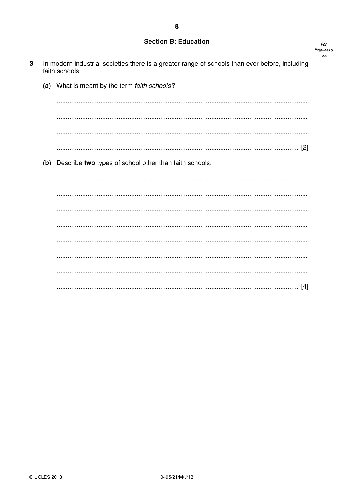 Cambridge IGCSE Sociology 0495 2013 May/June Paper 2 · Variant 1 question paper, page 8 of 28