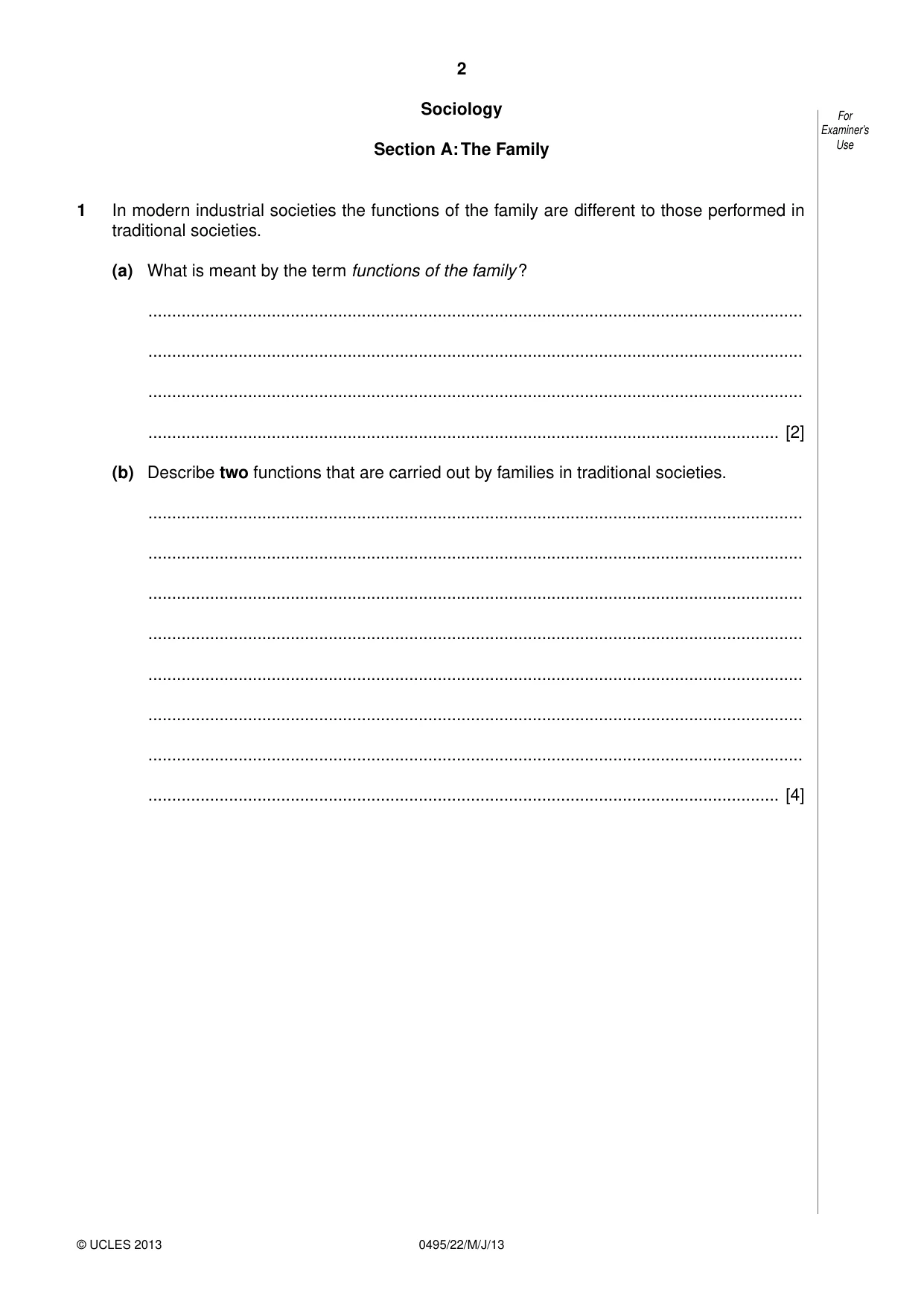 Cambridge IGCSE Sociology 0495 2013 May/June Paper 2 · Variant 2 question paper, page 2 of 28