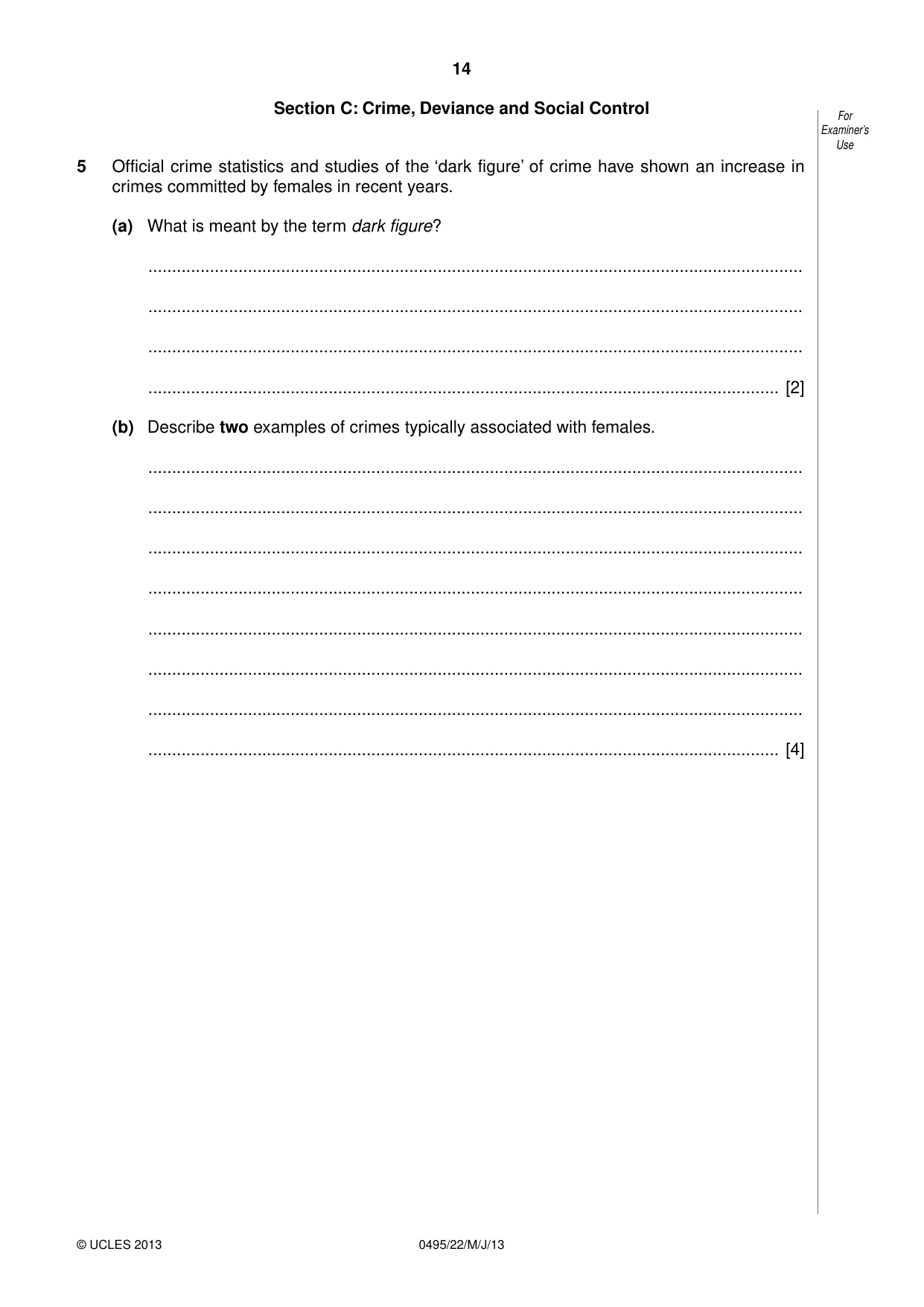 Cambridge IGCSE Sociology 0495 2013 May/June Paper 2 · Variant 2 question paper, page 14 of 28