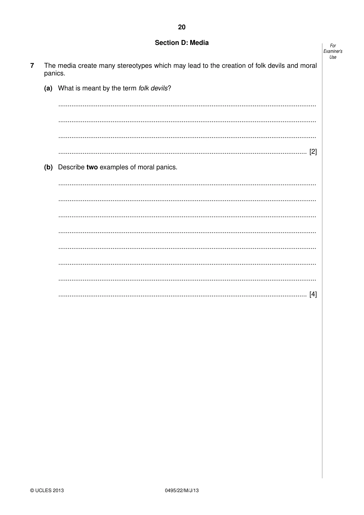 Cambridge IGCSE Sociology 0495 2013 May/June Paper 2 · Variant 2 question paper, page 20 of 28