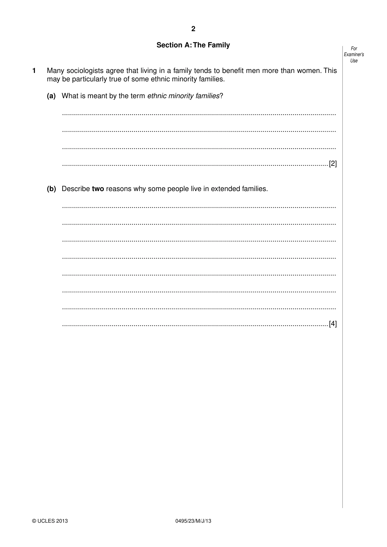 Cambridge IGCSE Sociology 0495 2013 May/June Paper 2 · Variant 3 question paper, page 2 of 36