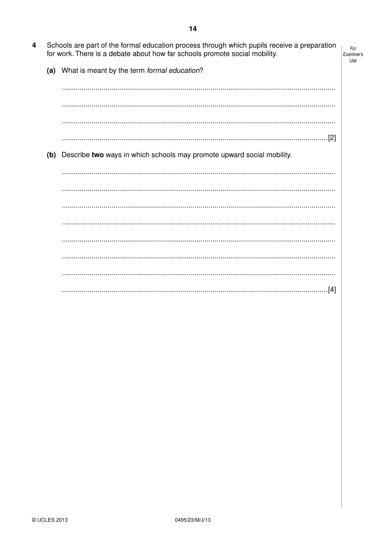 Cambridge IGCSE Sociology 0495 2013 May/June Paper 2 · Variant 3 question paper, page 14 of 36