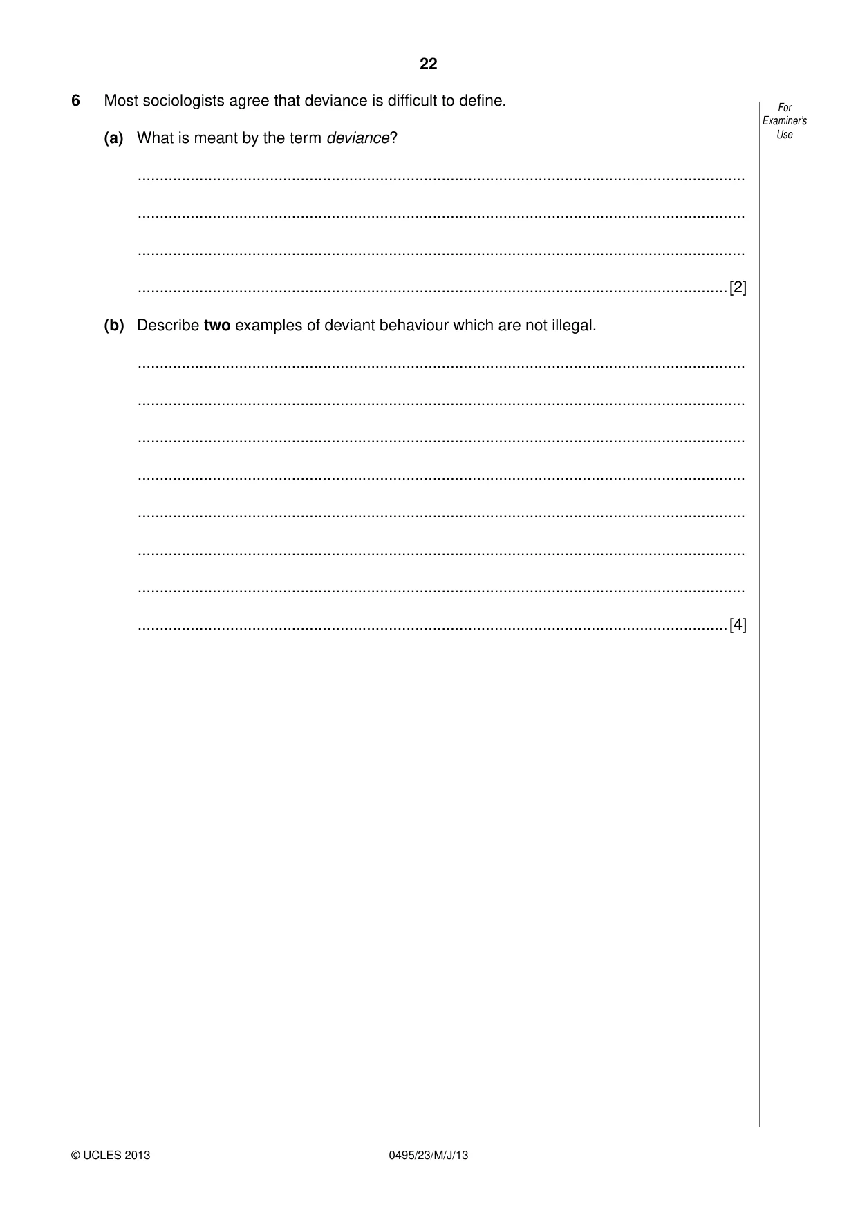 Cambridge IGCSE Sociology 0495 2013 May/June Paper 2 · Variant 3 question paper, page 22 of 36