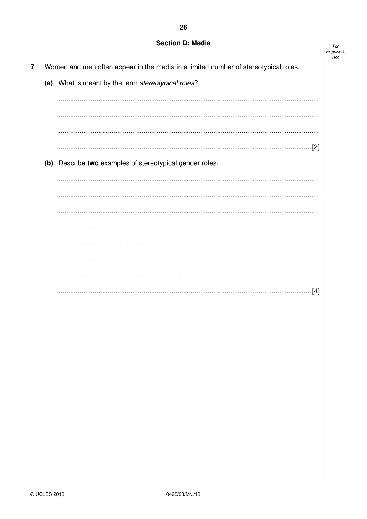 Cambridge IGCSE Sociology 0495 2013 May/June Paper 2 · Variant 3 question paper, page 26 of 36