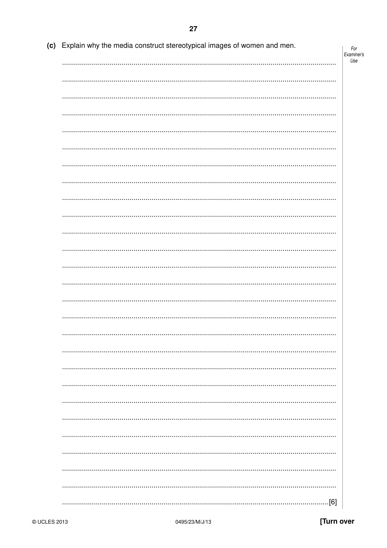 Cambridge IGCSE Sociology 0495 2013 May/June Paper 2 · Variant 3 question paper, page 27 of 36