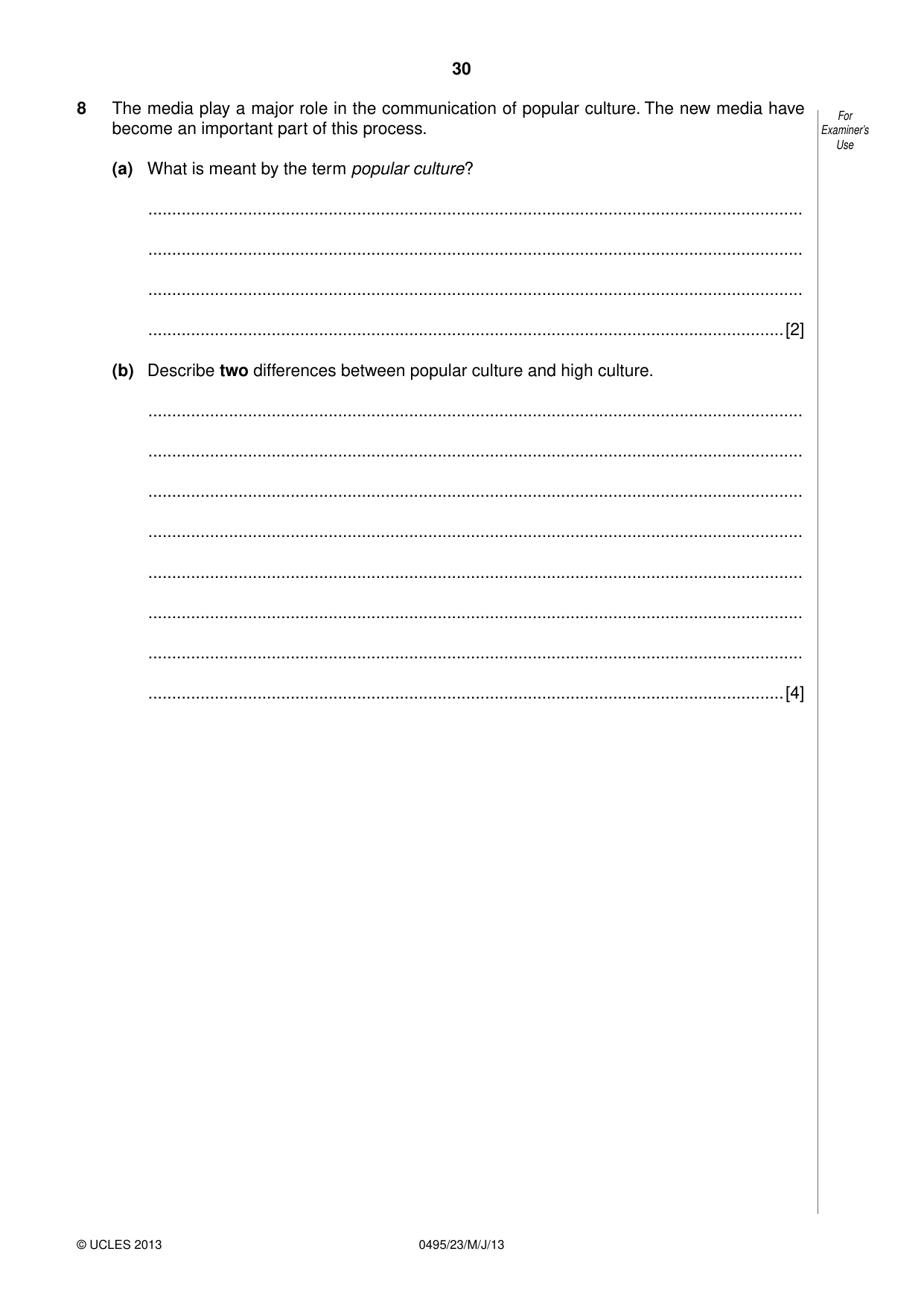 Cambridge IGCSE Sociology 0495 2013 May/June Paper 2 · Variant 3 question paper, page 30 of 36