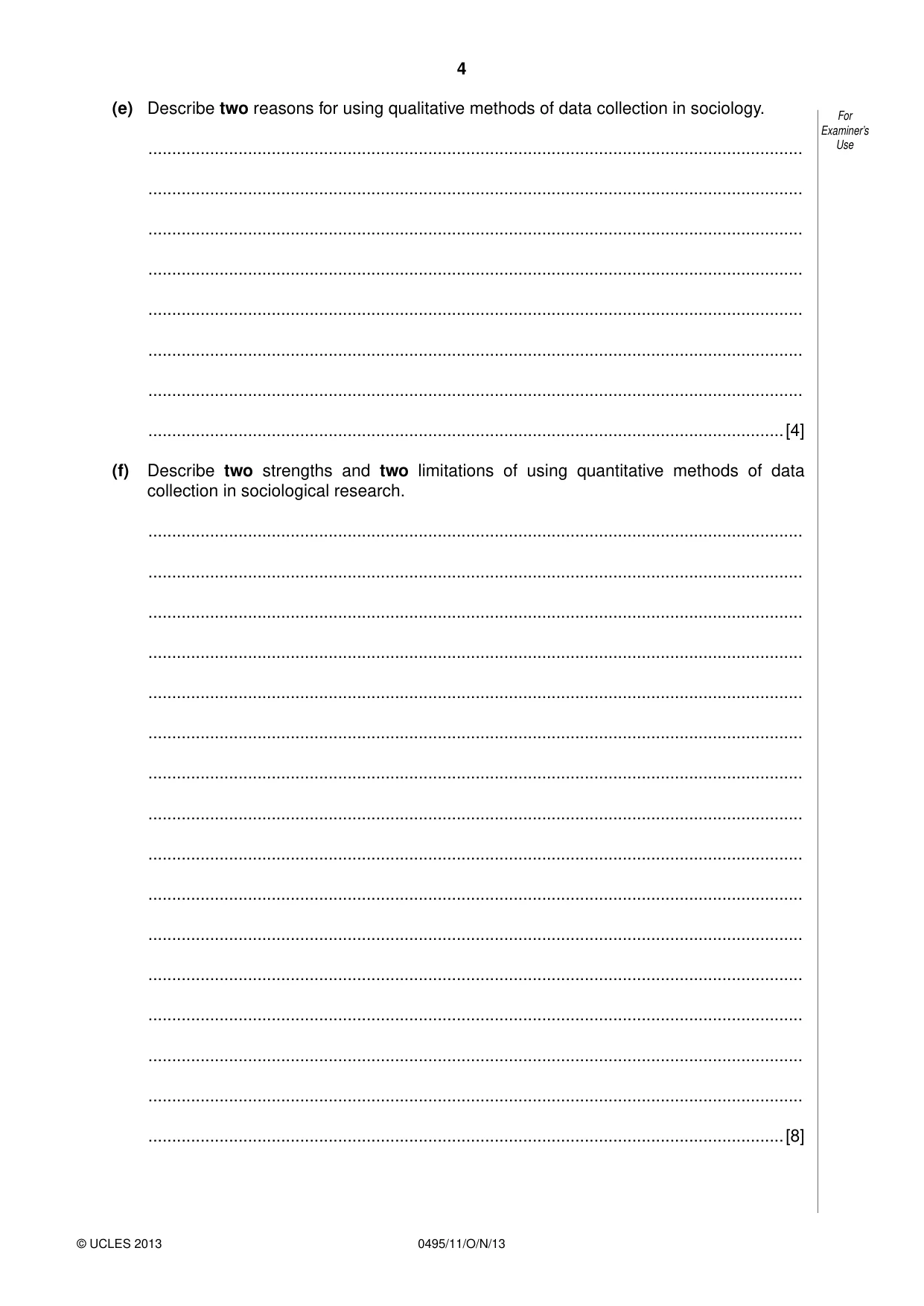 Cambridge IGCSE Sociology 0495 2013 Oct/Nov Paper 1 · Variant 1 question paper, page 4 of 24