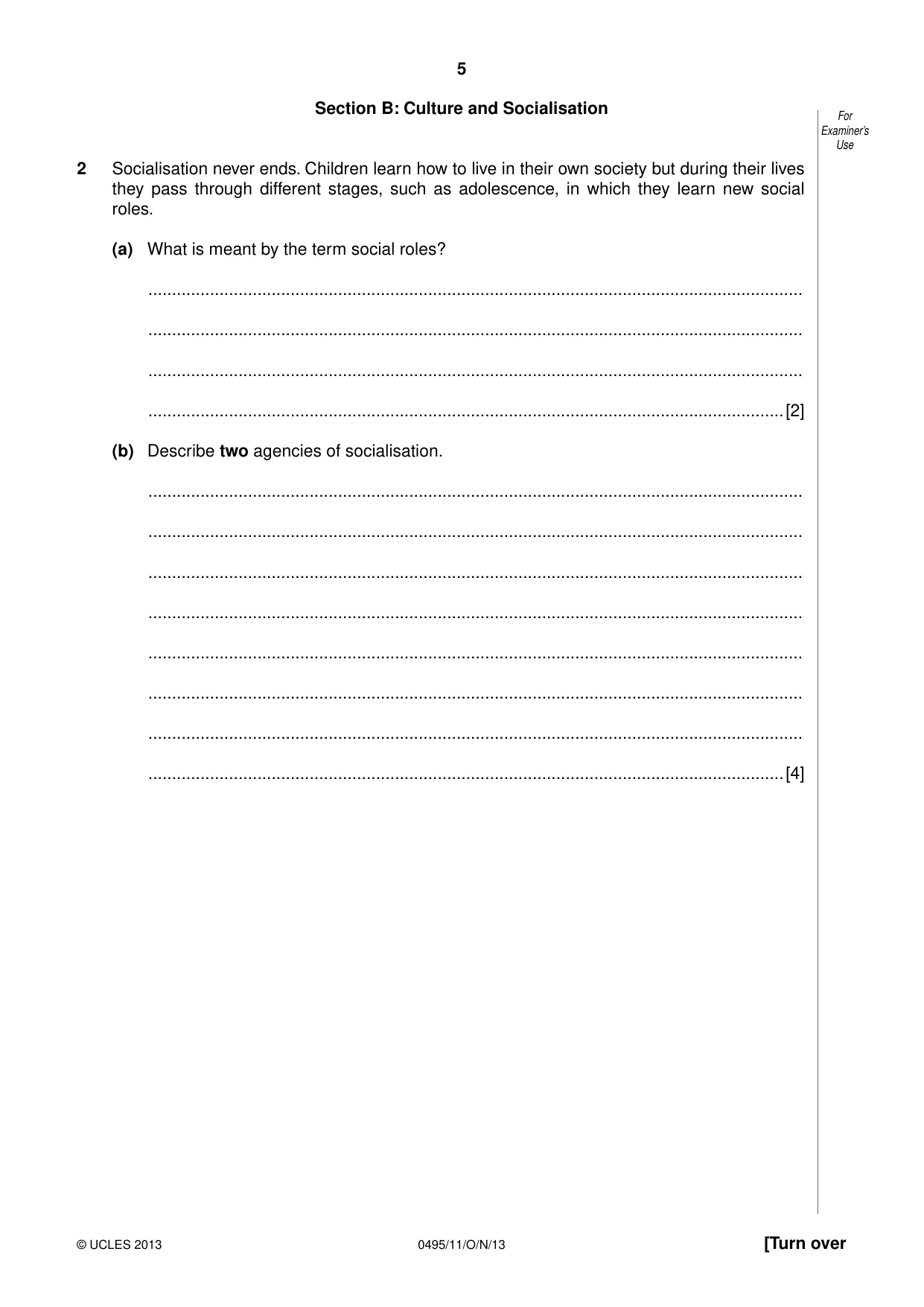 Cambridge IGCSE Sociology 0495 2013 Oct/Nov Paper 1 · Variant 1 question paper, page 5 of 24