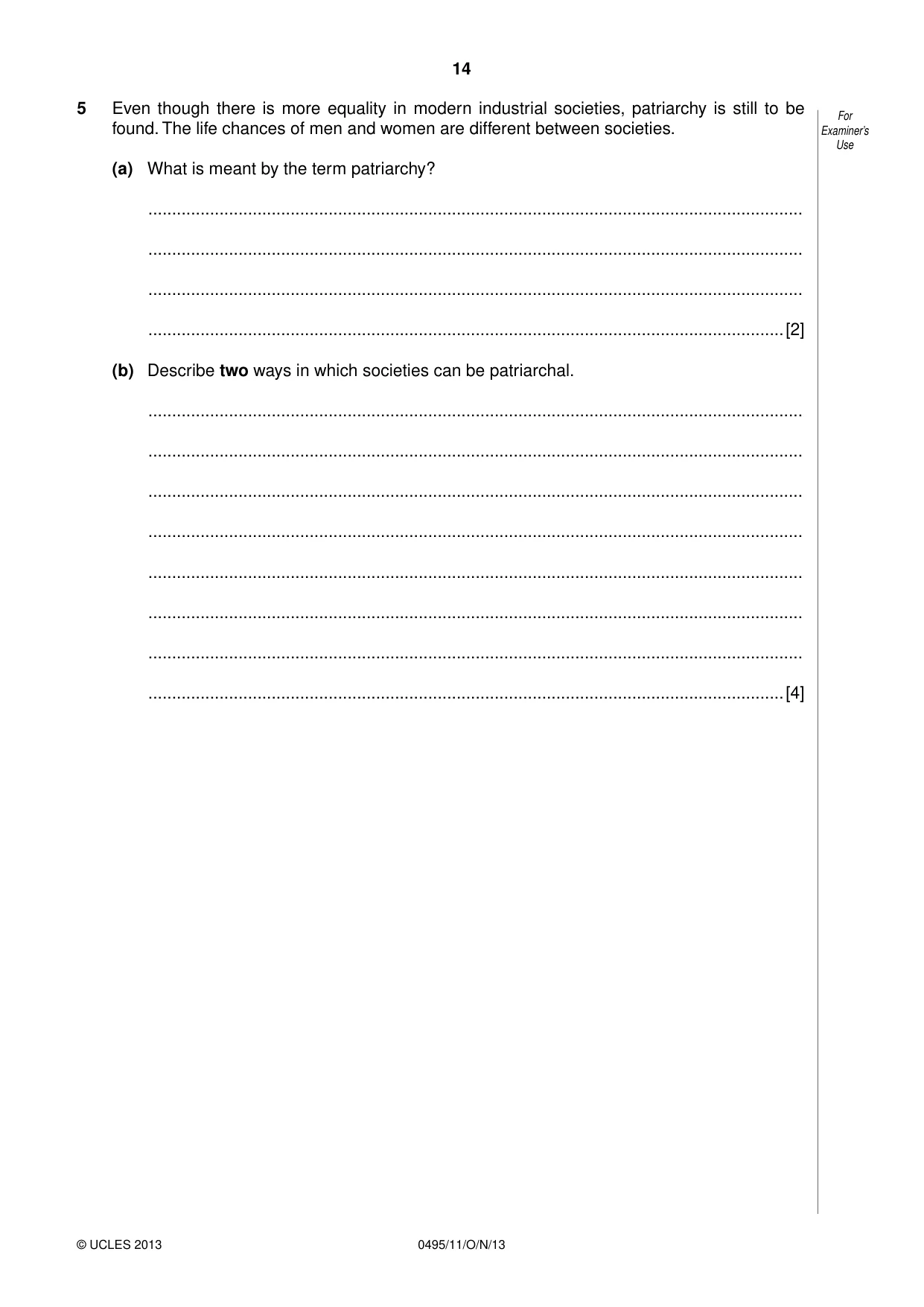 Cambridge IGCSE Sociology 0495 2013 Oct/Nov Paper 1 · Variant 1 question paper, page 14 of 24