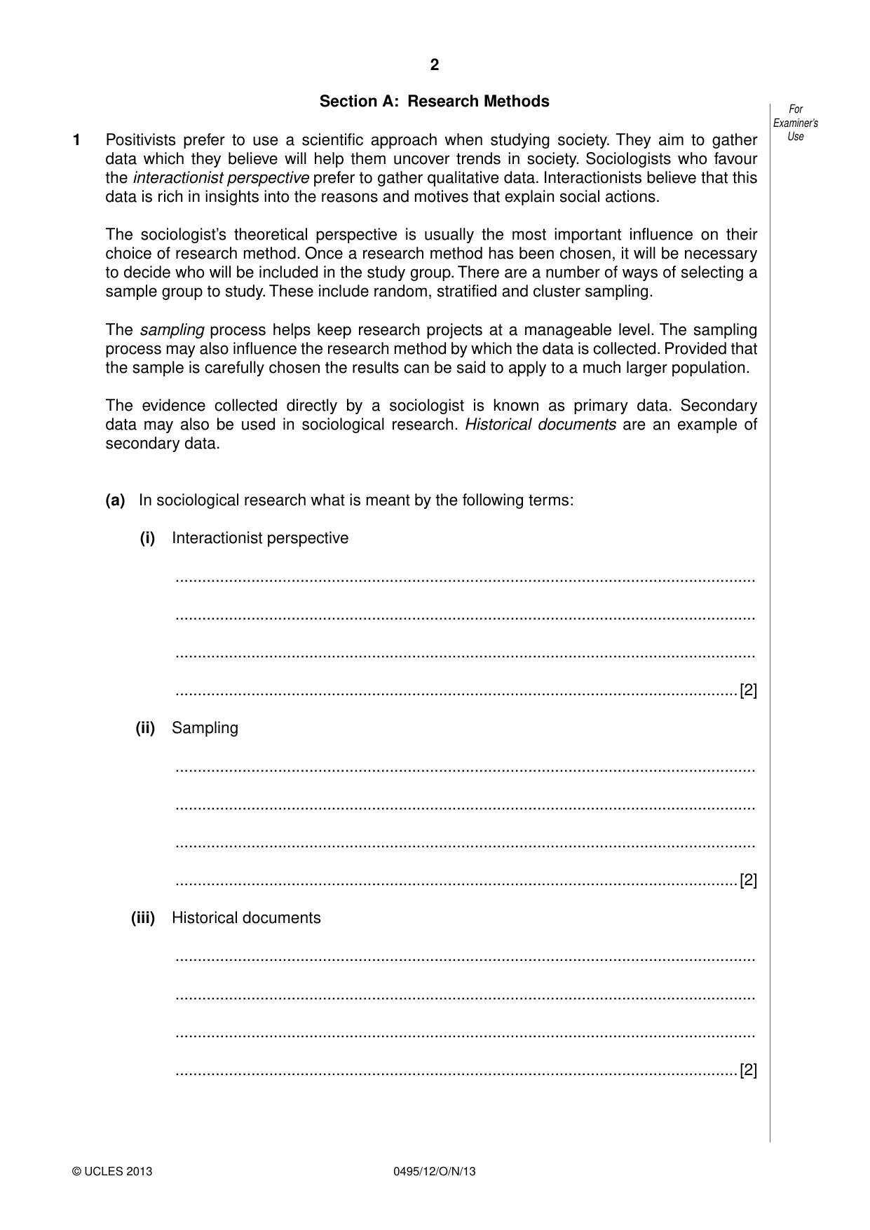 Cambridge IGCSE Sociology 0495 2013 Oct/Nov Paper 1 · Variant 2 question paper, page 2 of 24