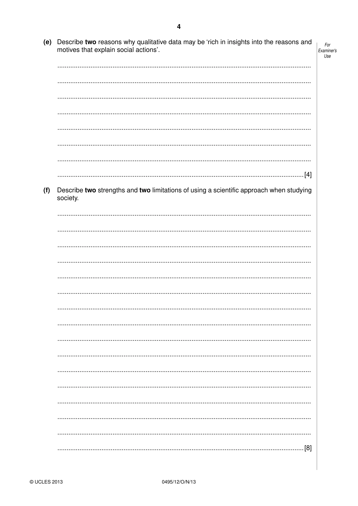 Cambridge IGCSE Sociology 0495 2013 Oct/Nov Paper 1 · Variant 2 question paper, page 4 of 24