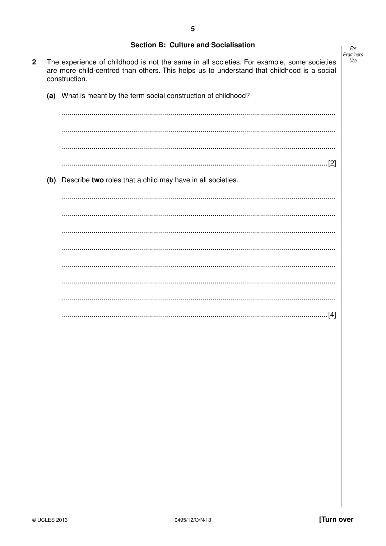 Cambridge IGCSE Sociology 0495 2013 Oct/Nov Paper 1 · Variant 2 question paper, page 5 of 24