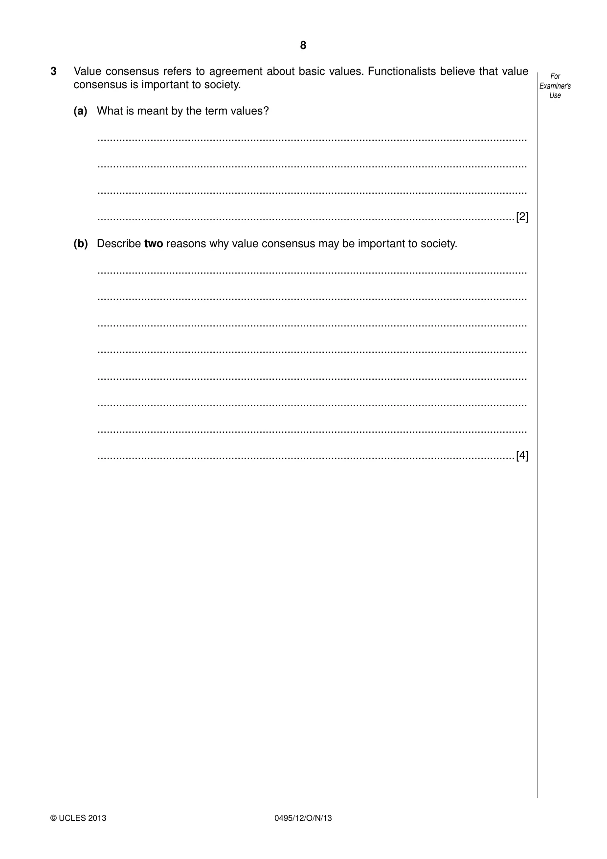 Cambridge IGCSE Sociology 0495 2013 Oct/Nov Paper 1 · Variant 2 question paper, page 8 of 24
