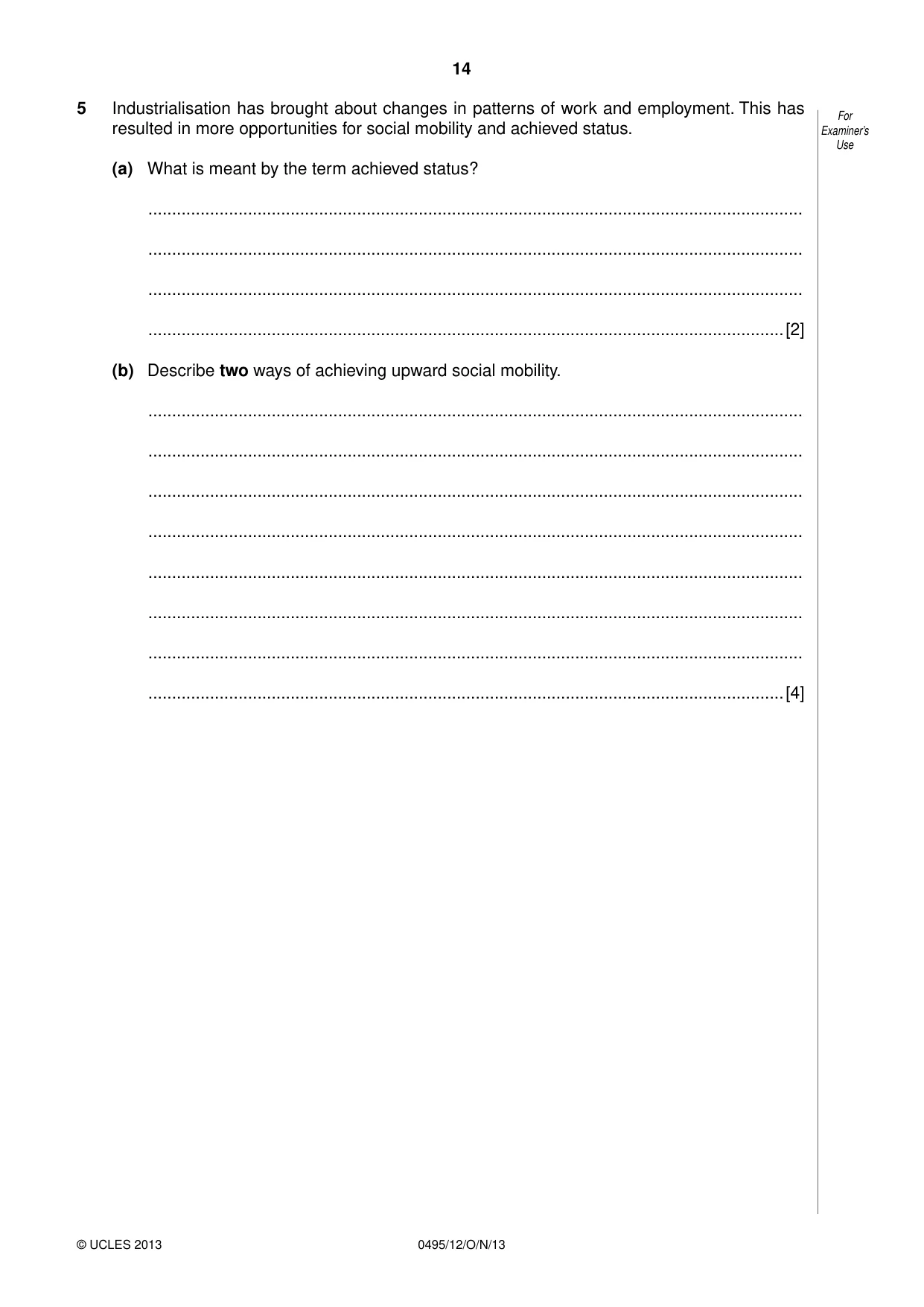 Cambridge IGCSE Sociology 0495 2013 Oct/Nov Paper 1 · Variant 2 question paper, page 14 of 24