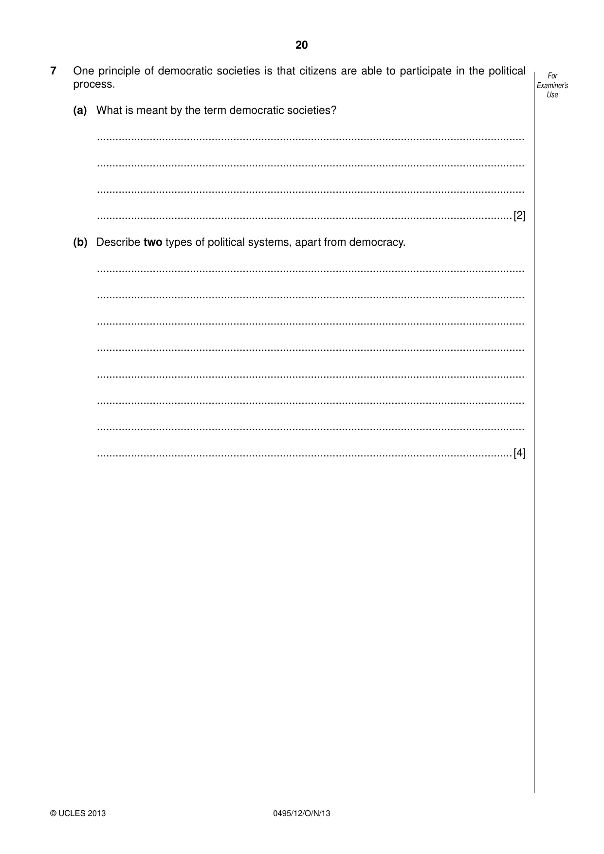 Cambridge IGCSE Sociology 0495 2013 Oct/Nov Paper 1 · Variant 2 question paper, page 20 of 24
