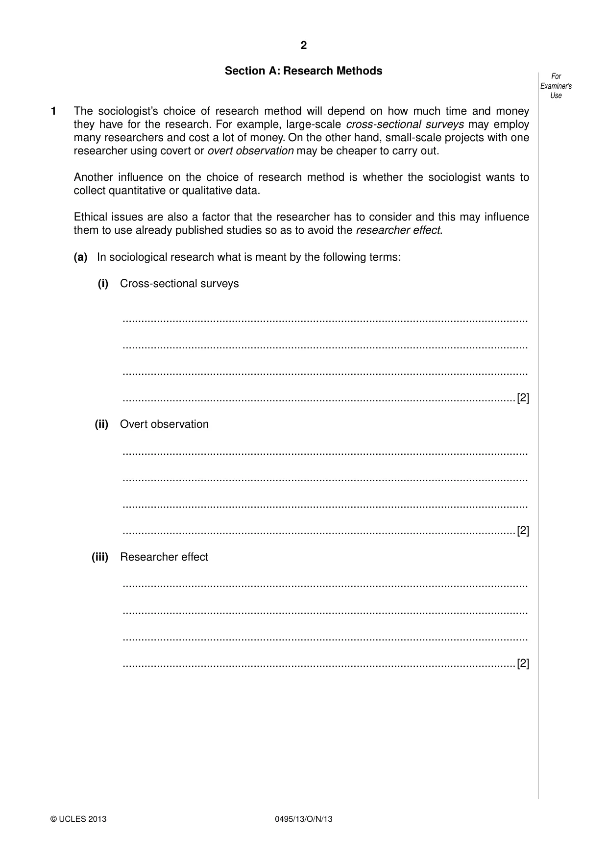 Cambridge IGCSE Sociology 0495 2013 Oct/Nov Paper 1 · Variant 3 question paper, page 2 of 24