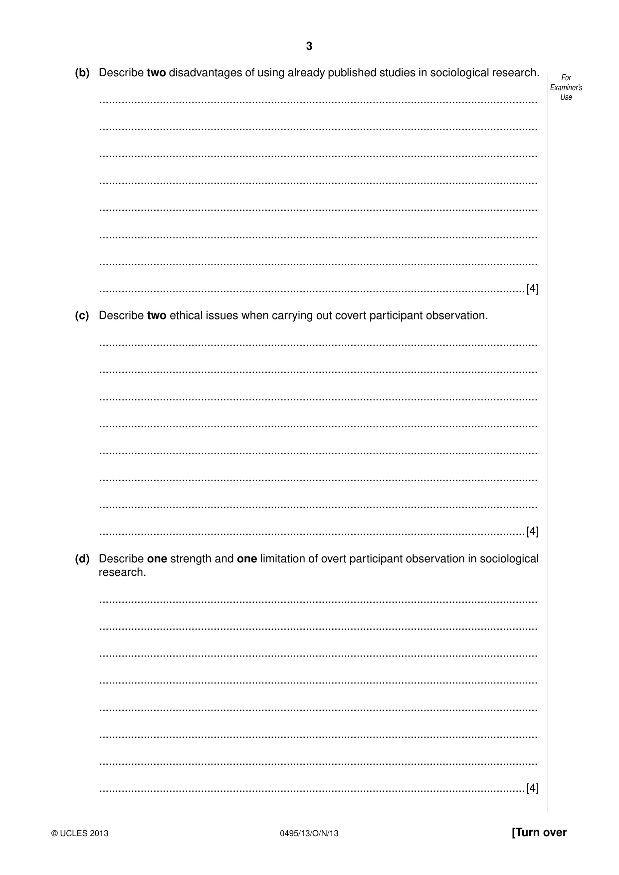 Cambridge IGCSE Sociology 0495 2013 Oct/Nov Paper 1 · Variant 3 question paper, page 3 of 24