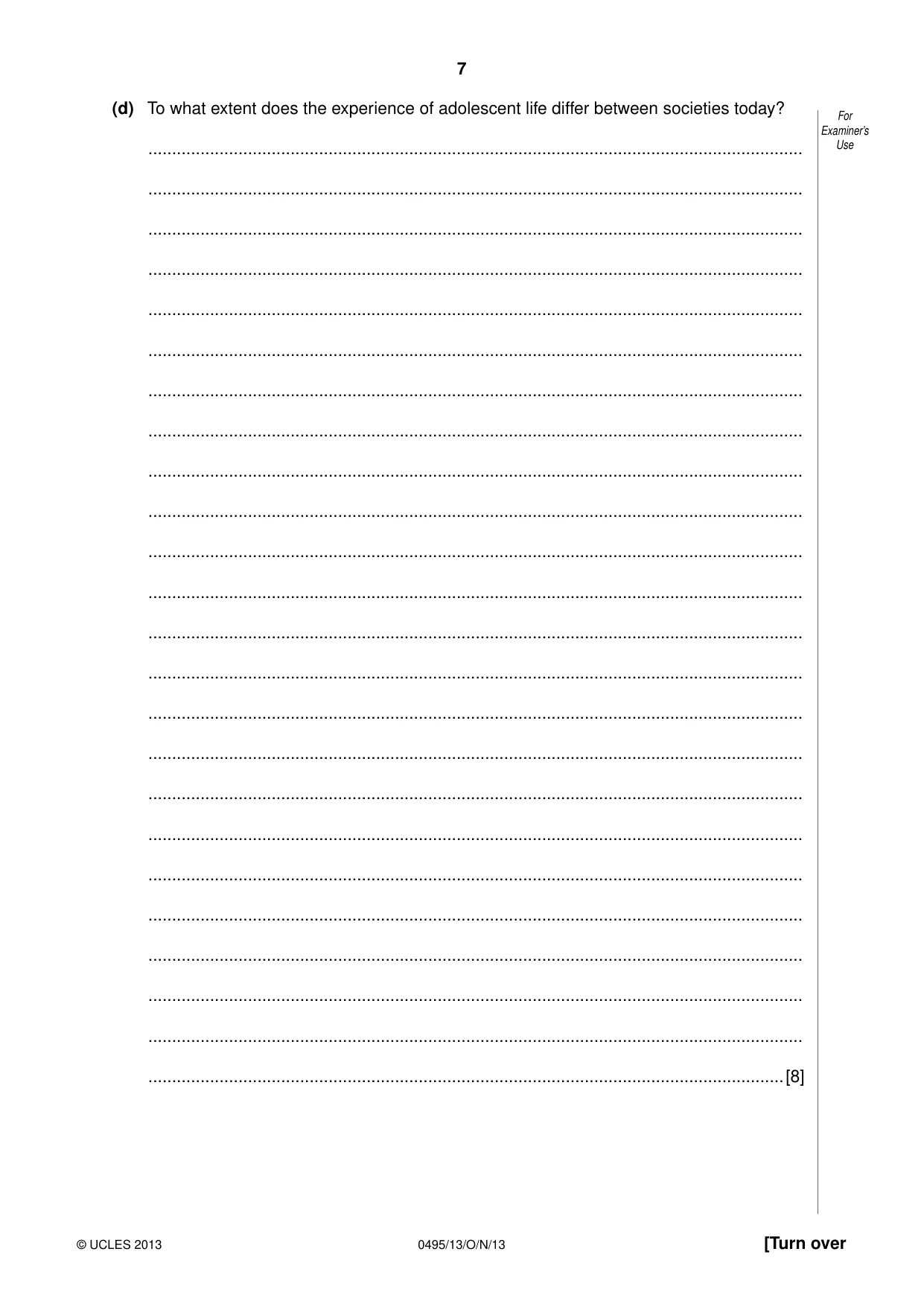 Cambridge IGCSE Sociology 0495 2013 Oct/Nov Paper 1 · Variant 3 question paper, page 7 of 24