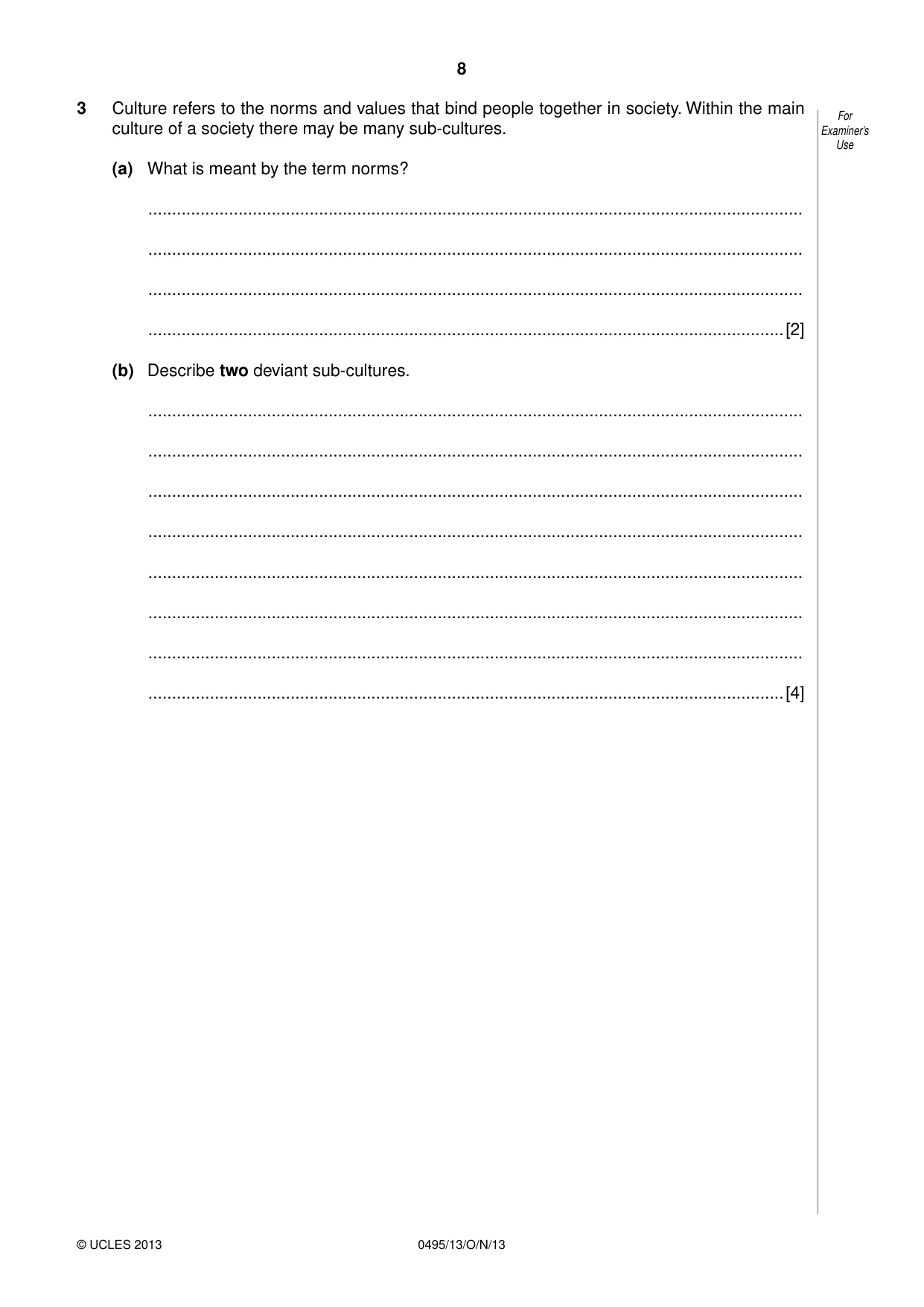 Cambridge IGCSE Sociology 0495 2013 Oct/Nov Paper 1 · Variant 3 question paper, page 8 of 24