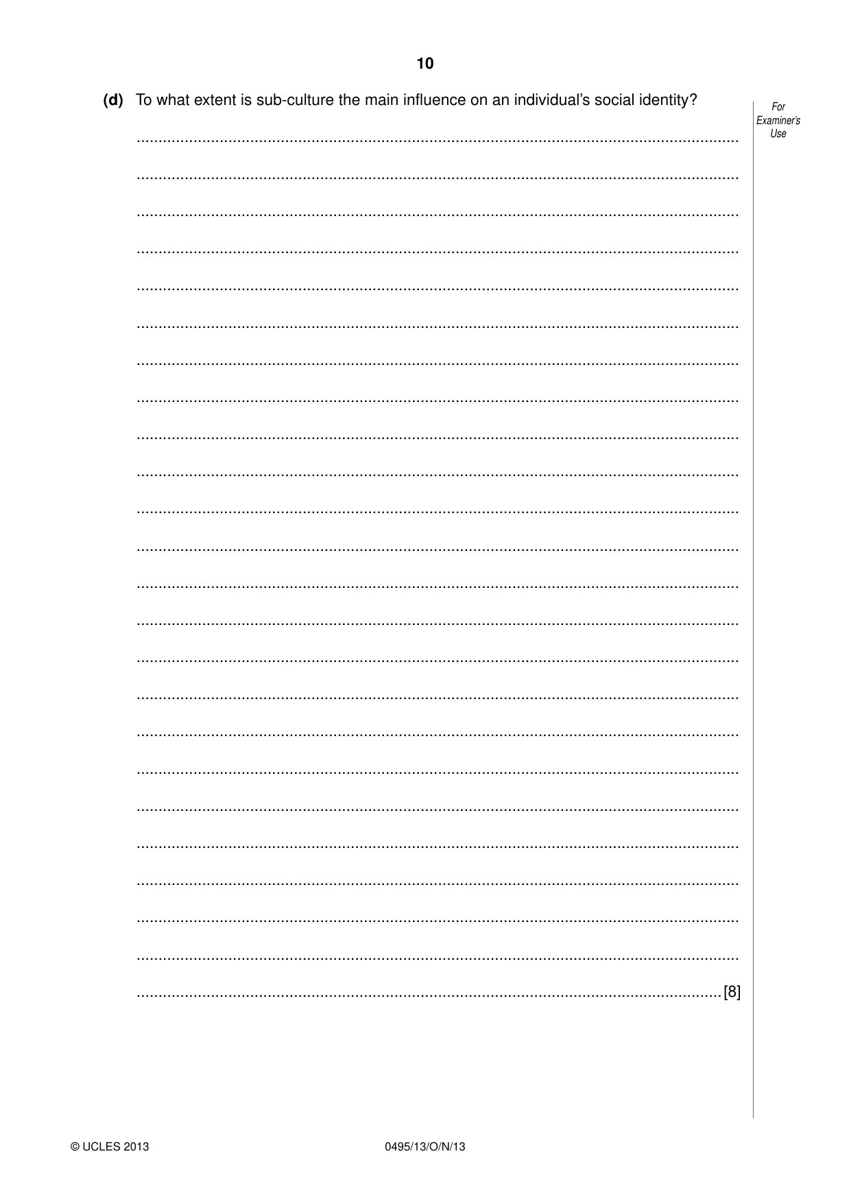 Cambridge IGCSE Sociology 0495 2013 Oct/Nov Paper 1 · Variant 3 question paper, page 10 of 24