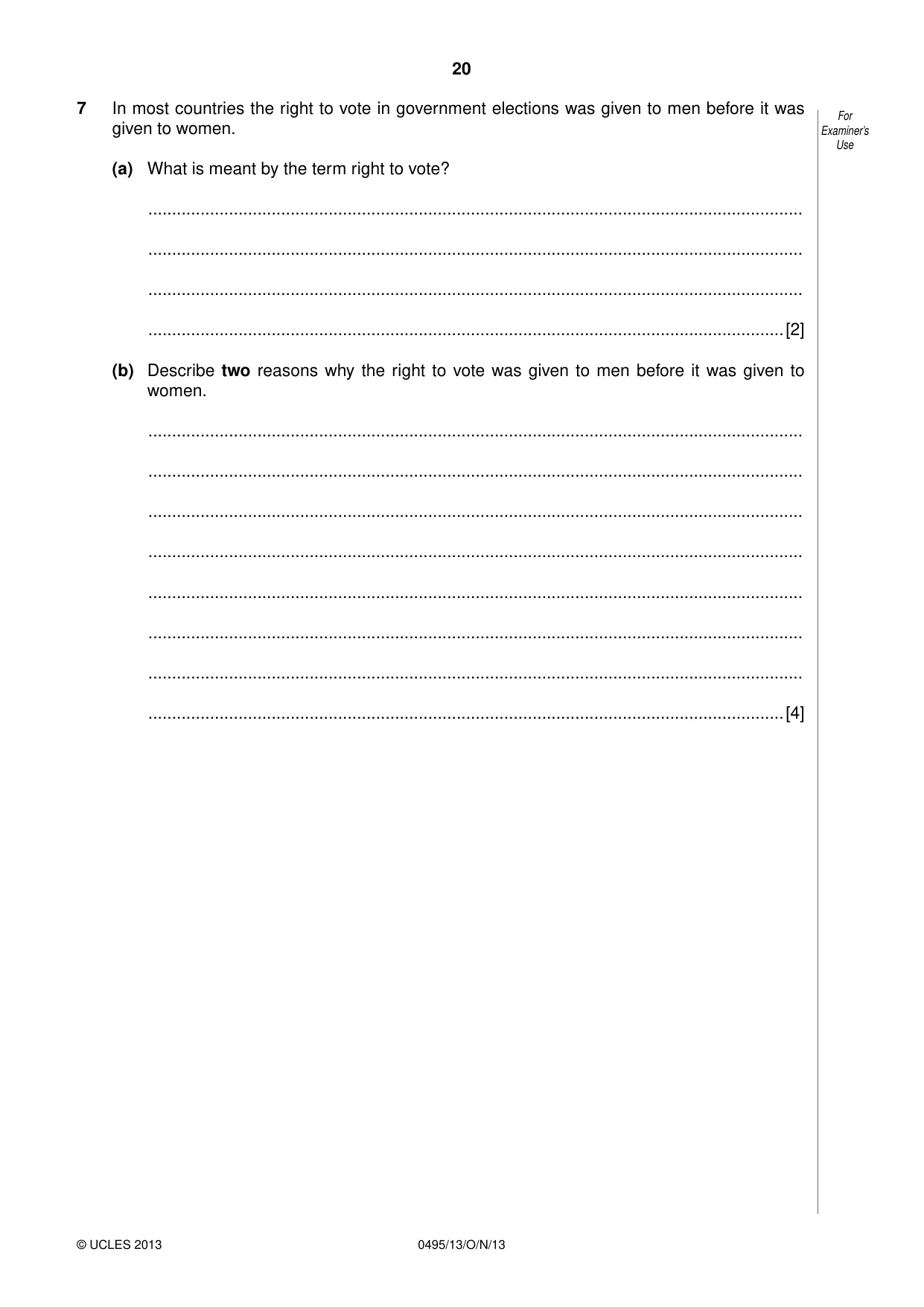 Cambridge IGCSE Sociology 0495 2013 Oct/Nov Paper 1 · Variant 3 question paper, page 20 of 24