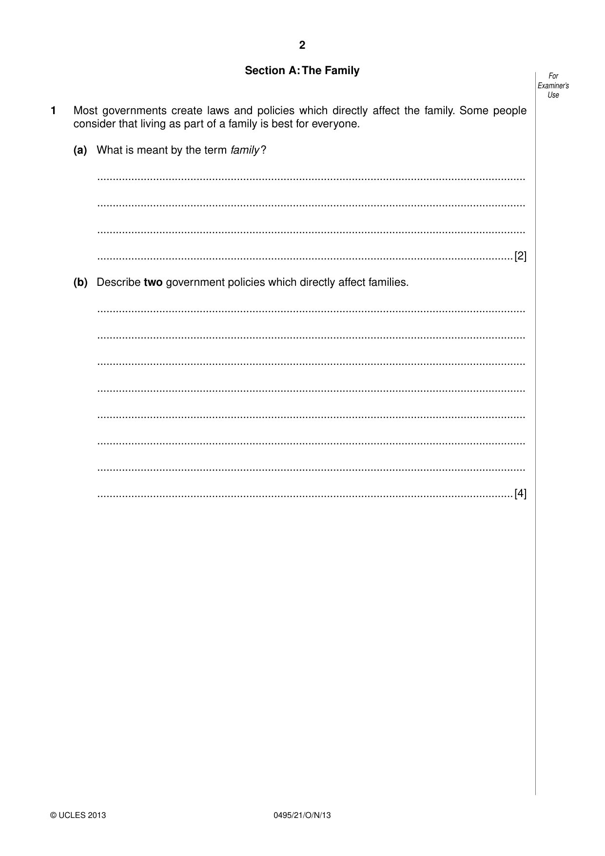 Cambridge IGCSE Sociology 0495 2013 Oct/Nov Paper 2 · Variant 1 question paper, page 2 of 28