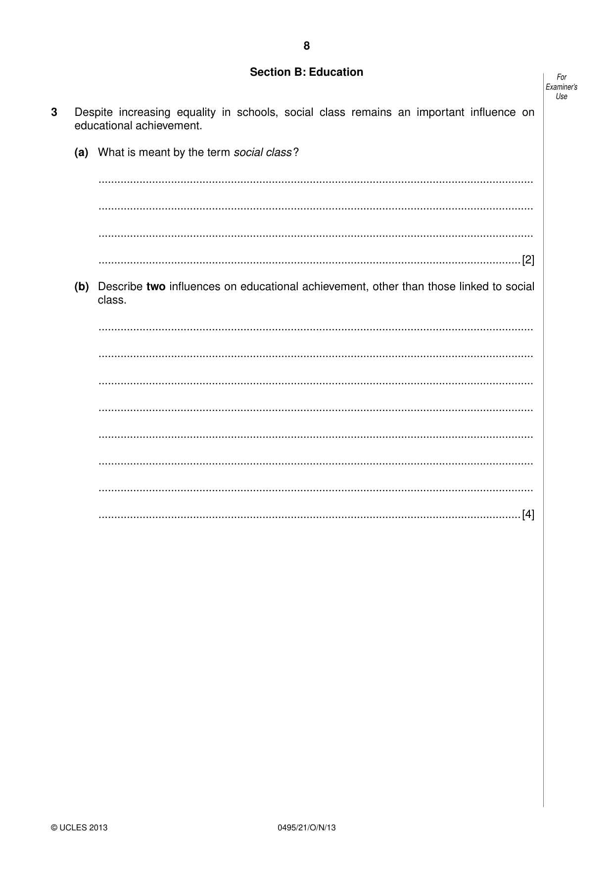 Cambridge IGCSE Sociology 0495 2013 Oct/Nov Paper 2 · Variant 1 question paper, page 8 of 28