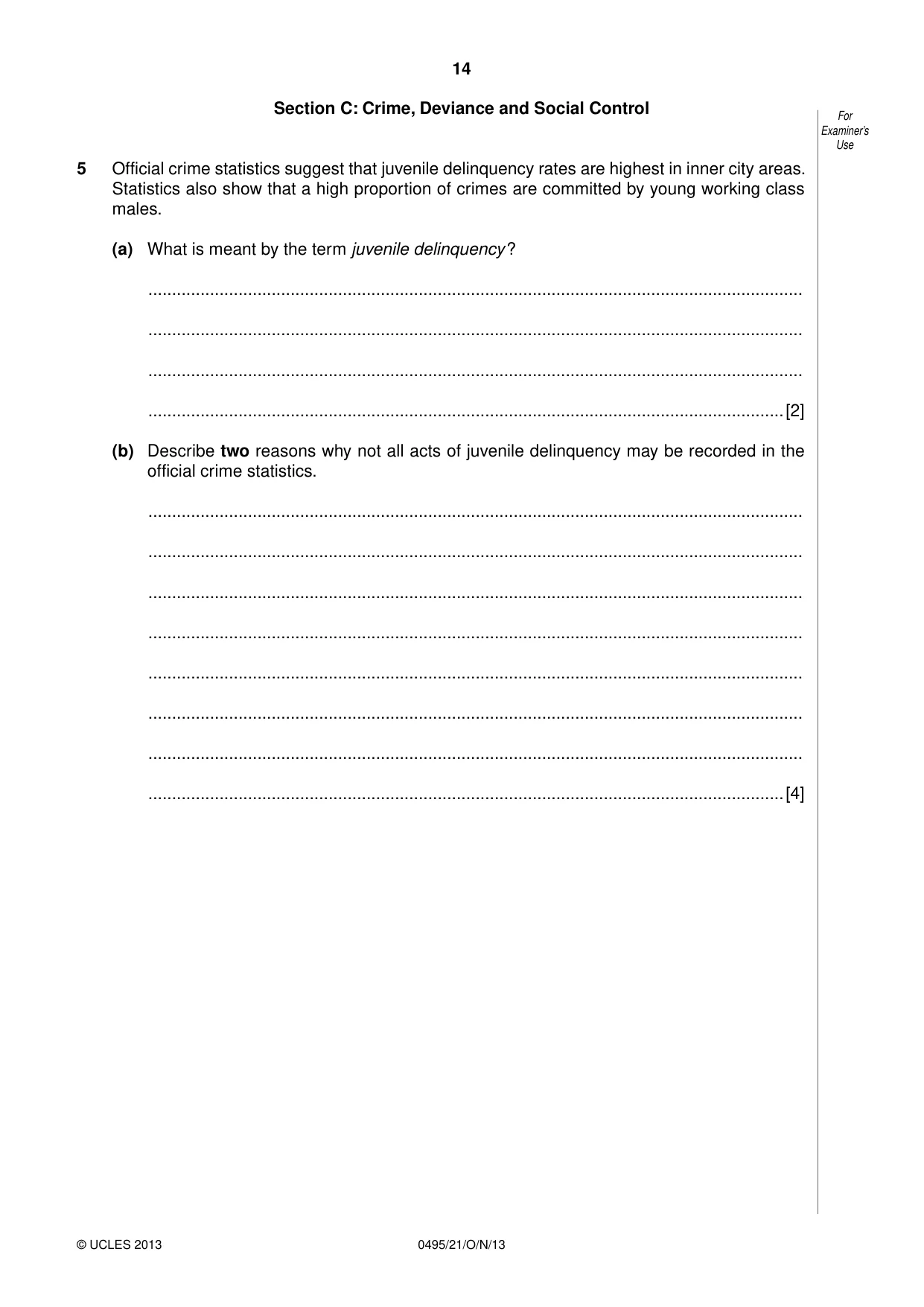 Cambridge IGCSE Sociology 0495 2013 Oct/Nov Paper 2 · Variant 1 question paper, page 14 of 28