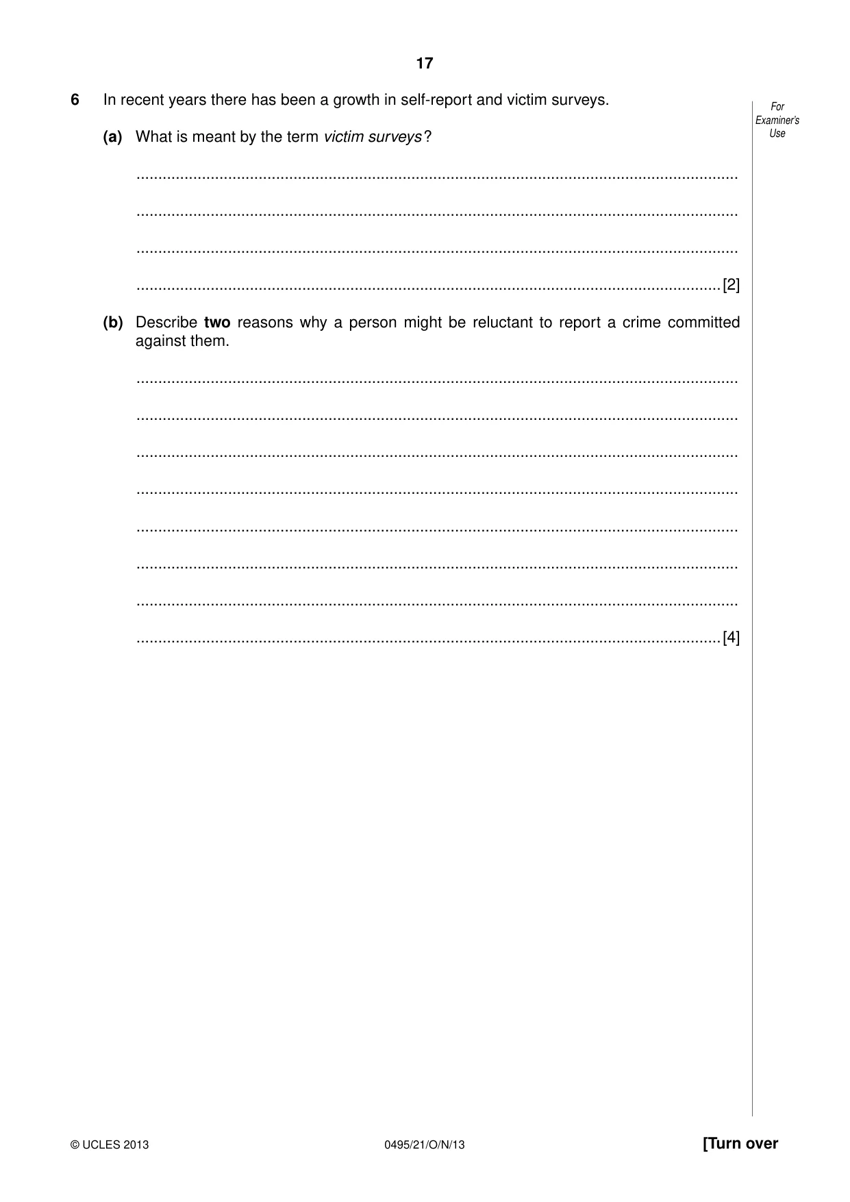 Cambridge IGCSE Sociology 0495 2013 Oct/Nov Paper 2 · Variant 1 question paper, page 17 of 28