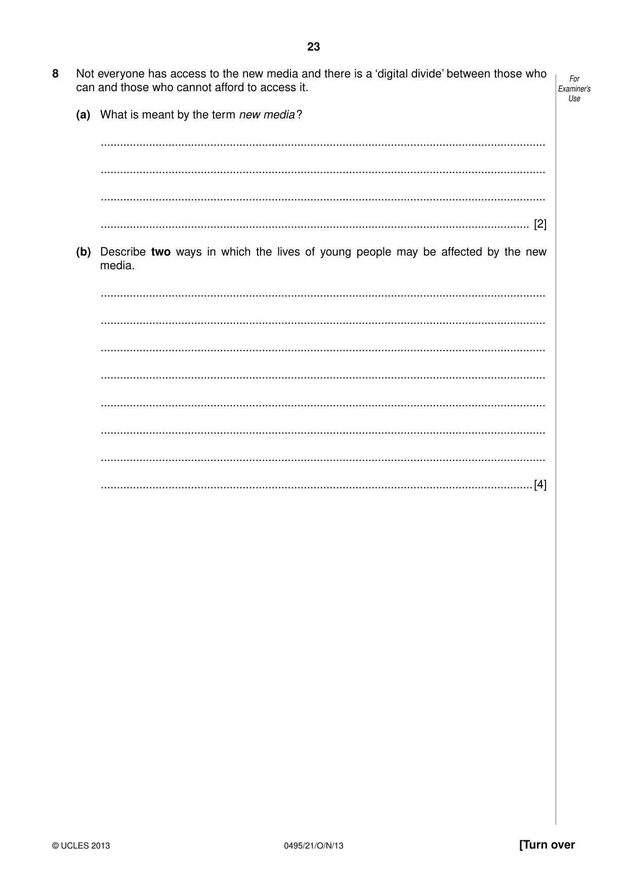 Cambridge IGCSE Sociology 0495 2013 Oct/Nov Paper 2 · Variant 1 question paper, page 23 of 28