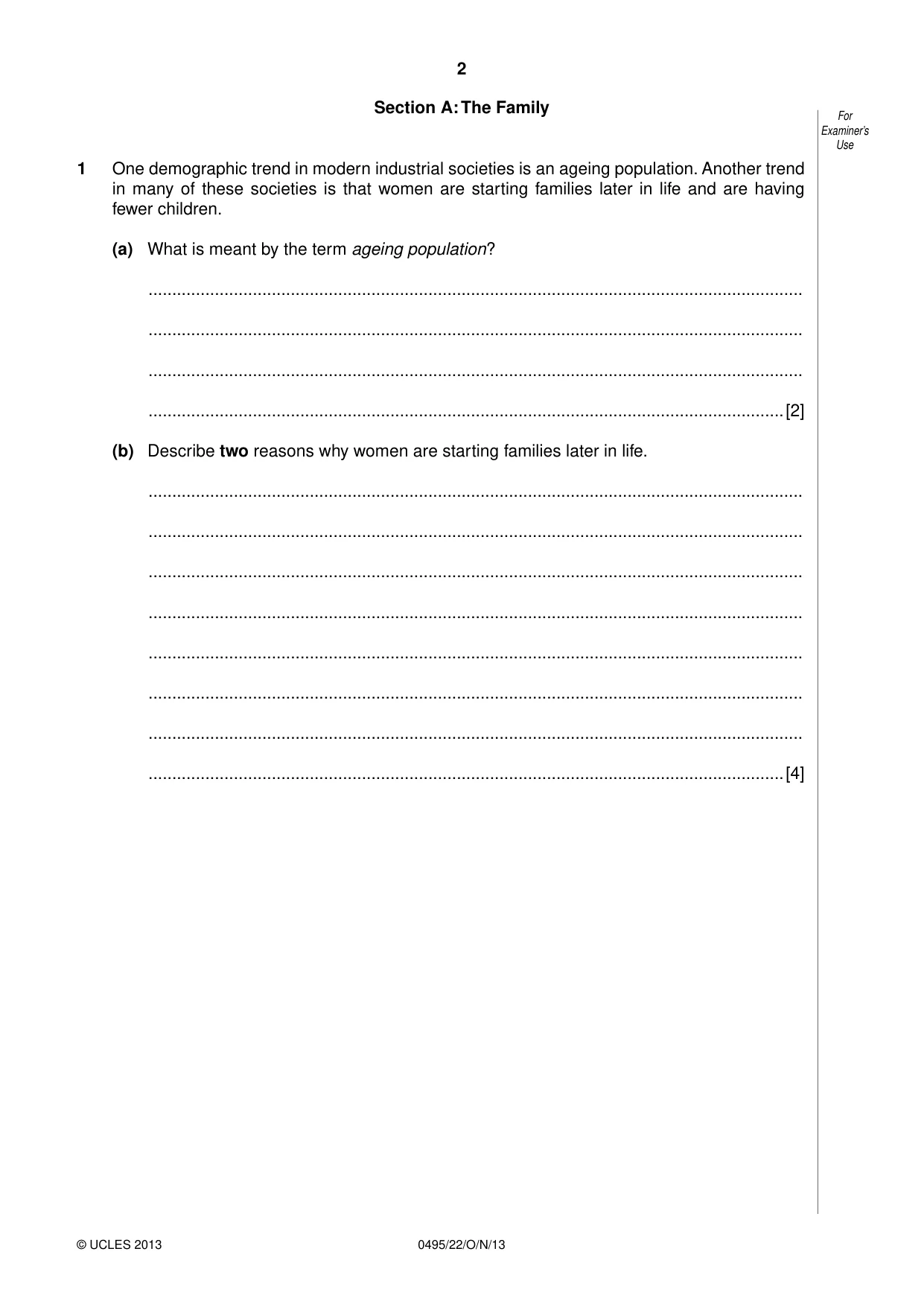 Cambridge IGCSE Sociology 0495 2013 Oct/Nov Paper 2 · Variant 2 question paper, page 2 of 28