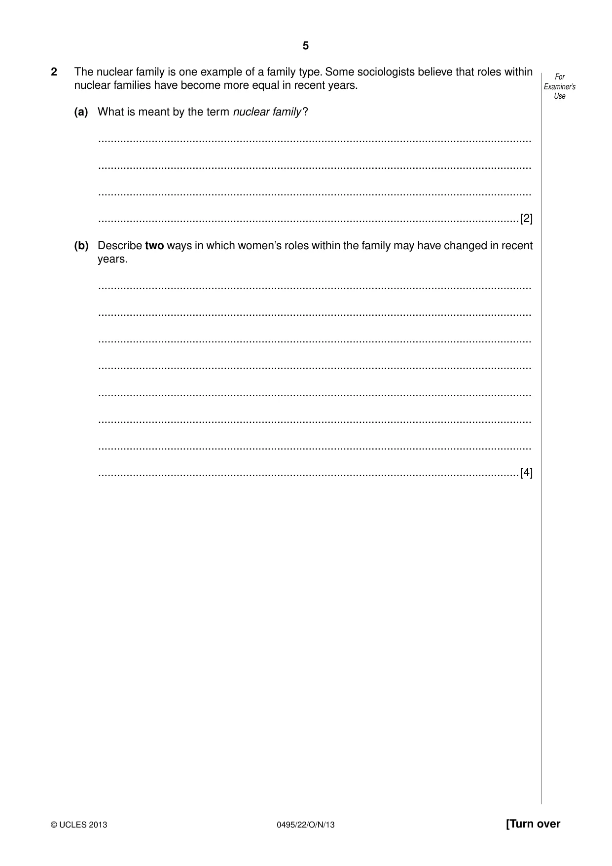 Cambridge IGCSE Sociology 0495 2013 Oct/Nov Paper 2 · Variant 2 question paper, page 5 of 28