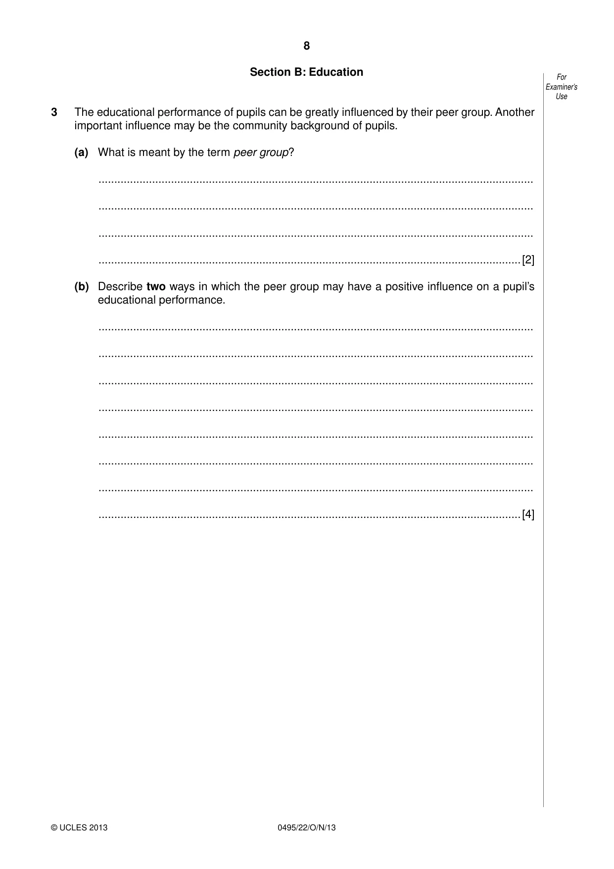 Cambridge IGCSE Sociology 0495 2013 Oct/Nov Paper 2 · Variant 2 question paper, page 8 of 28