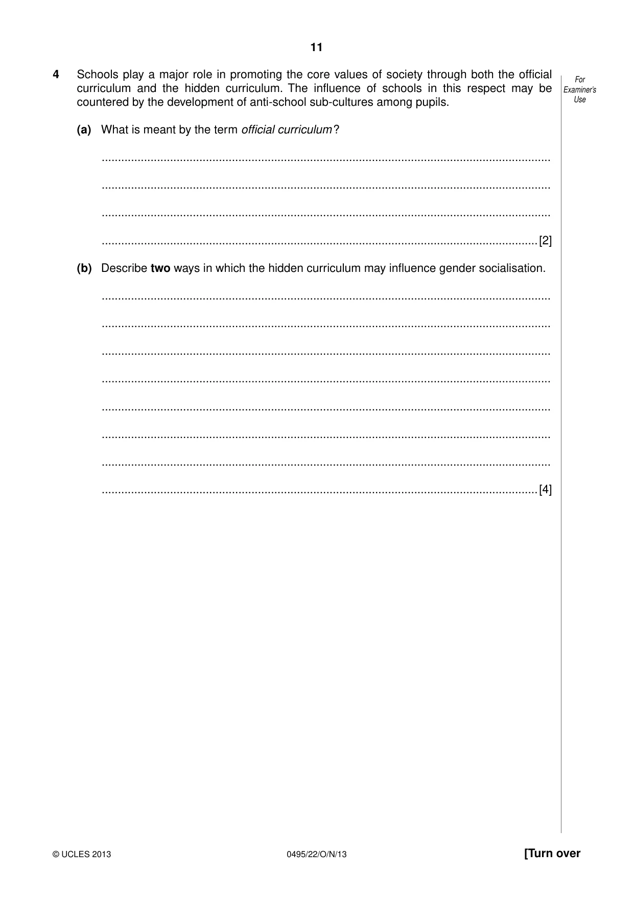 Cambridge IGCSE Sociology 0495 2013 Oct/Nov Paper 2 · Variant 2 question paper, page 11 of 28