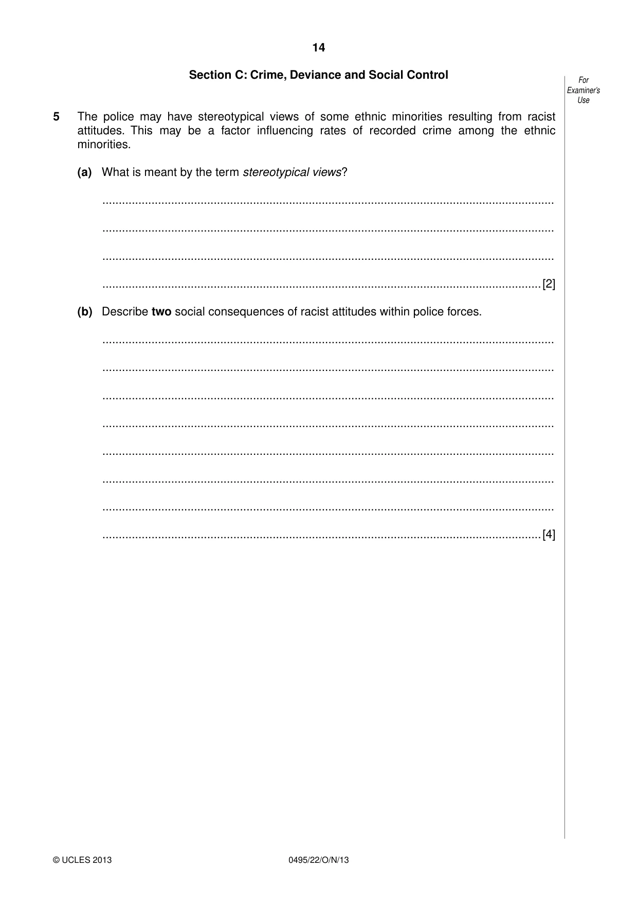 Cambridge IGCSE Sociology 0495 2013 Oct/Nov Paper 2 · Variant 2 question paper, page 14 of 28