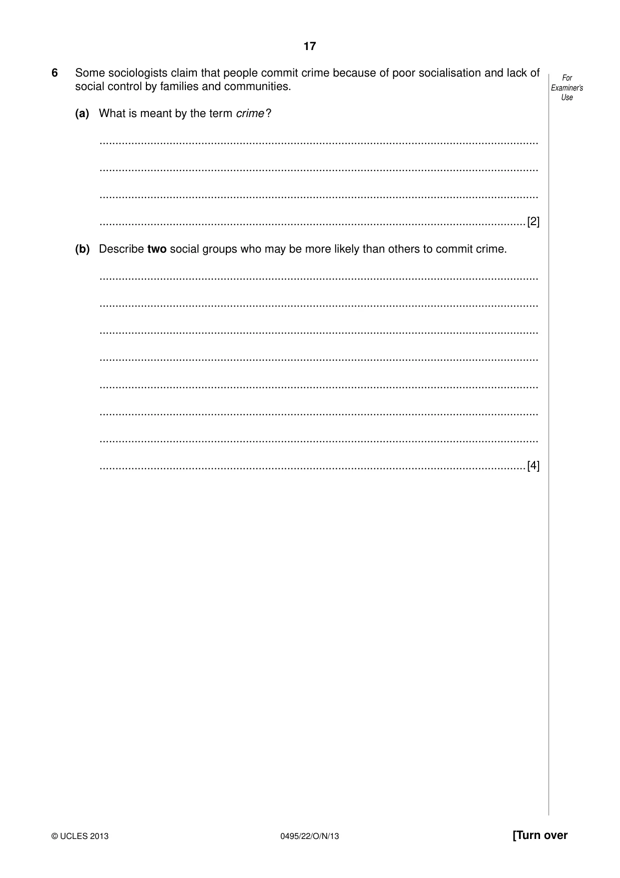 Cambridge IGCSE Sociology 0495 2013 Oct/Nov Paper 2 · Variant 2 question paper, page 17 of 28